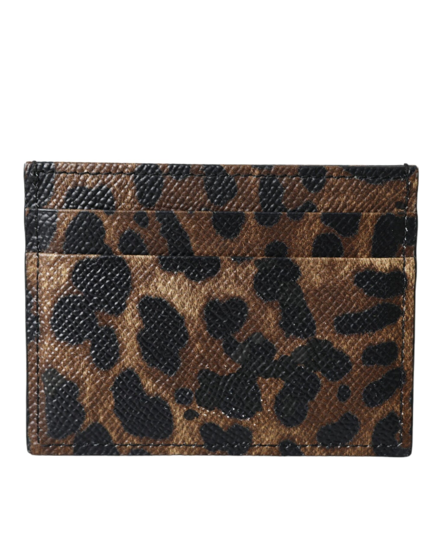 Dolce & Gabbana Braunes Leder Leopard Logo Plaque Damen Karteninhaber Brieftasche