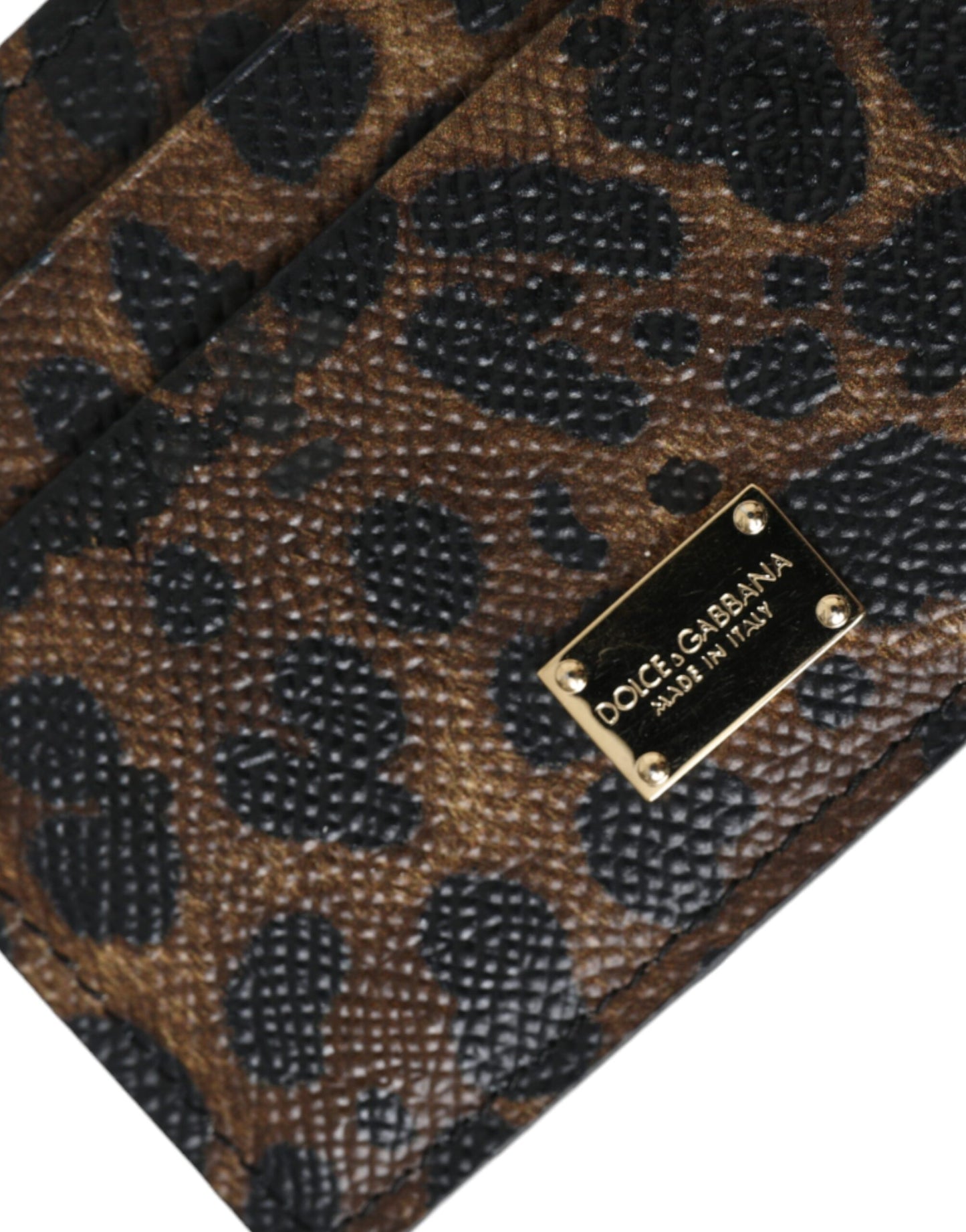 Dolce & Gabbana Braunes Leder Leopard Logo Plaque Damen Karteninhaber Brieftasche