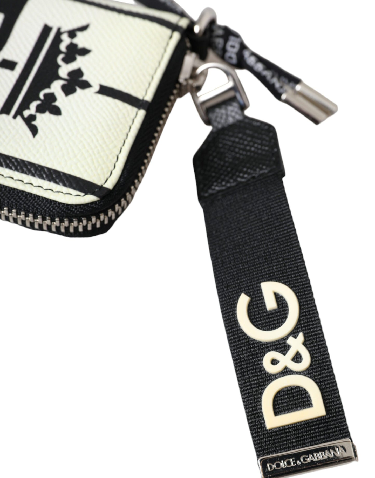 Dolce &amp; Gabbana White Black Stripe Crown Logo Leather Cardholder Wallet