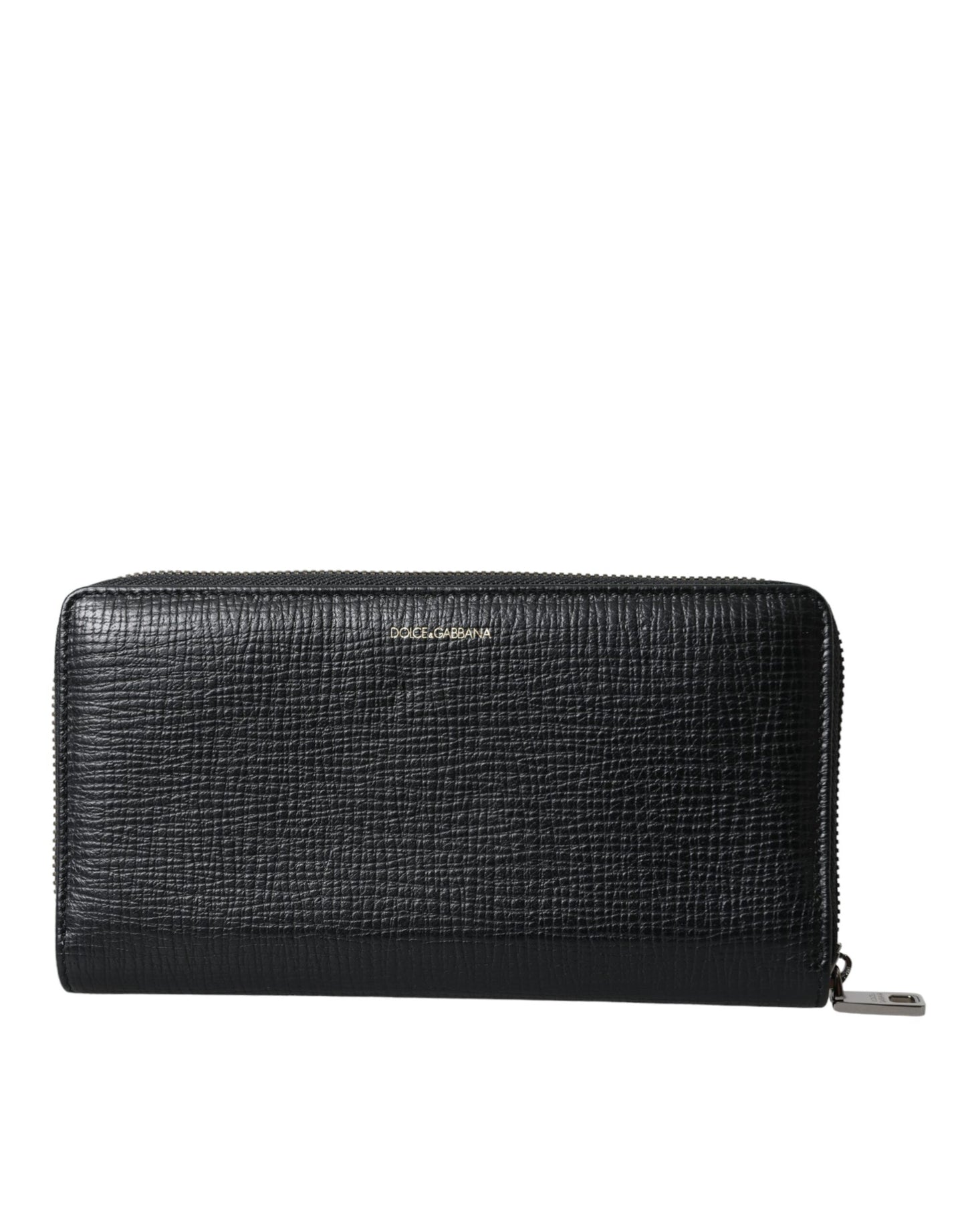 Dolce &amp; Gabbana Black Leather Logo Patch Zip Around Continental Wallet