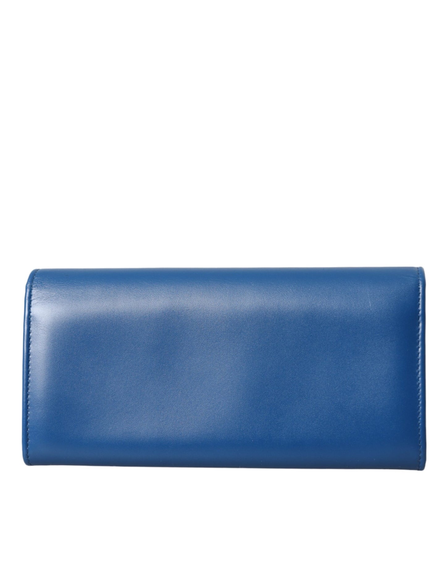 Dolce & Gabbana Blaue Dauphine Leder-Logo-Plakette Kontinentale Brieftasche