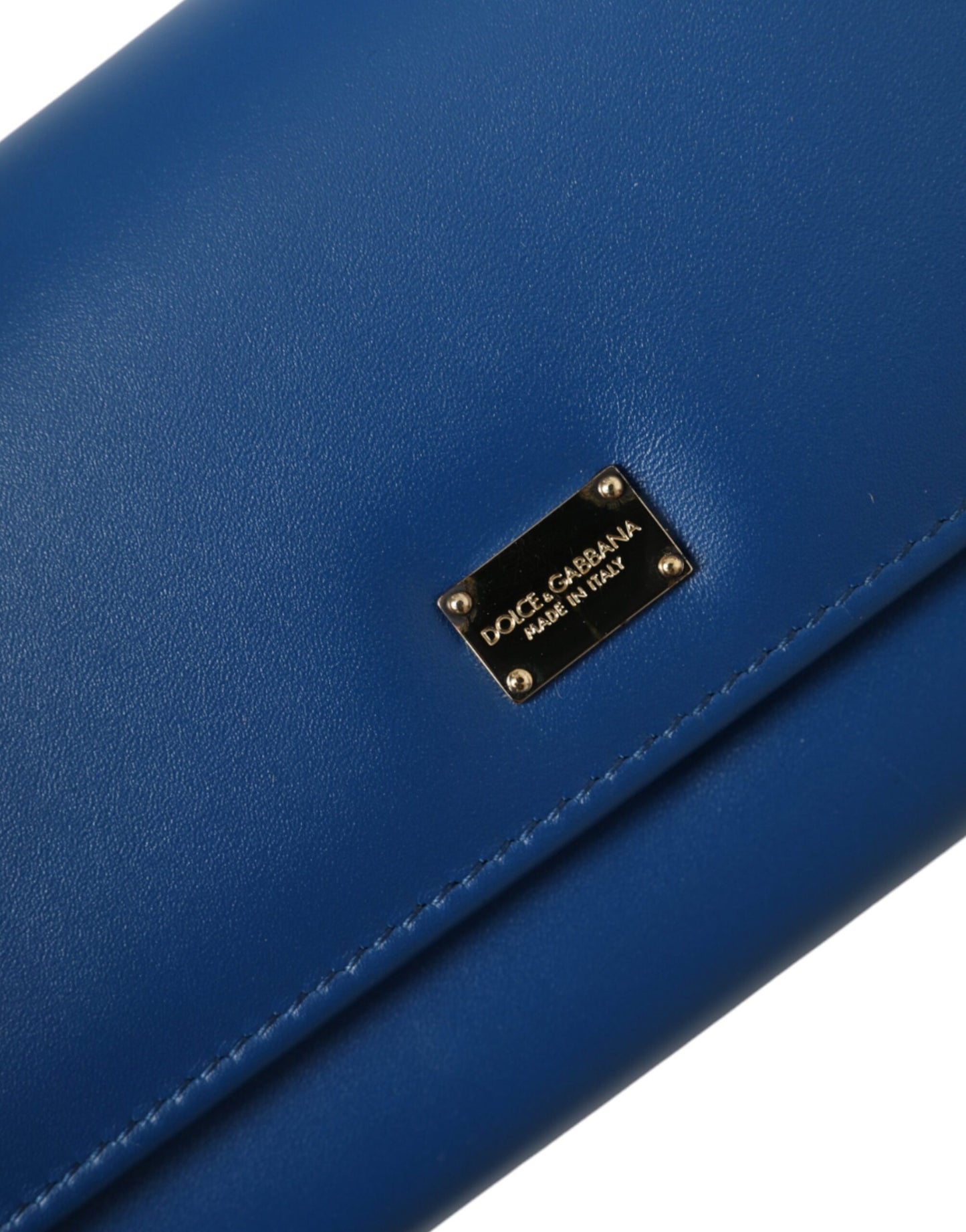 Dolce & Gabbana Blaue Dauphine Leder-Logo-Plakette Kontinentale Brieftasche