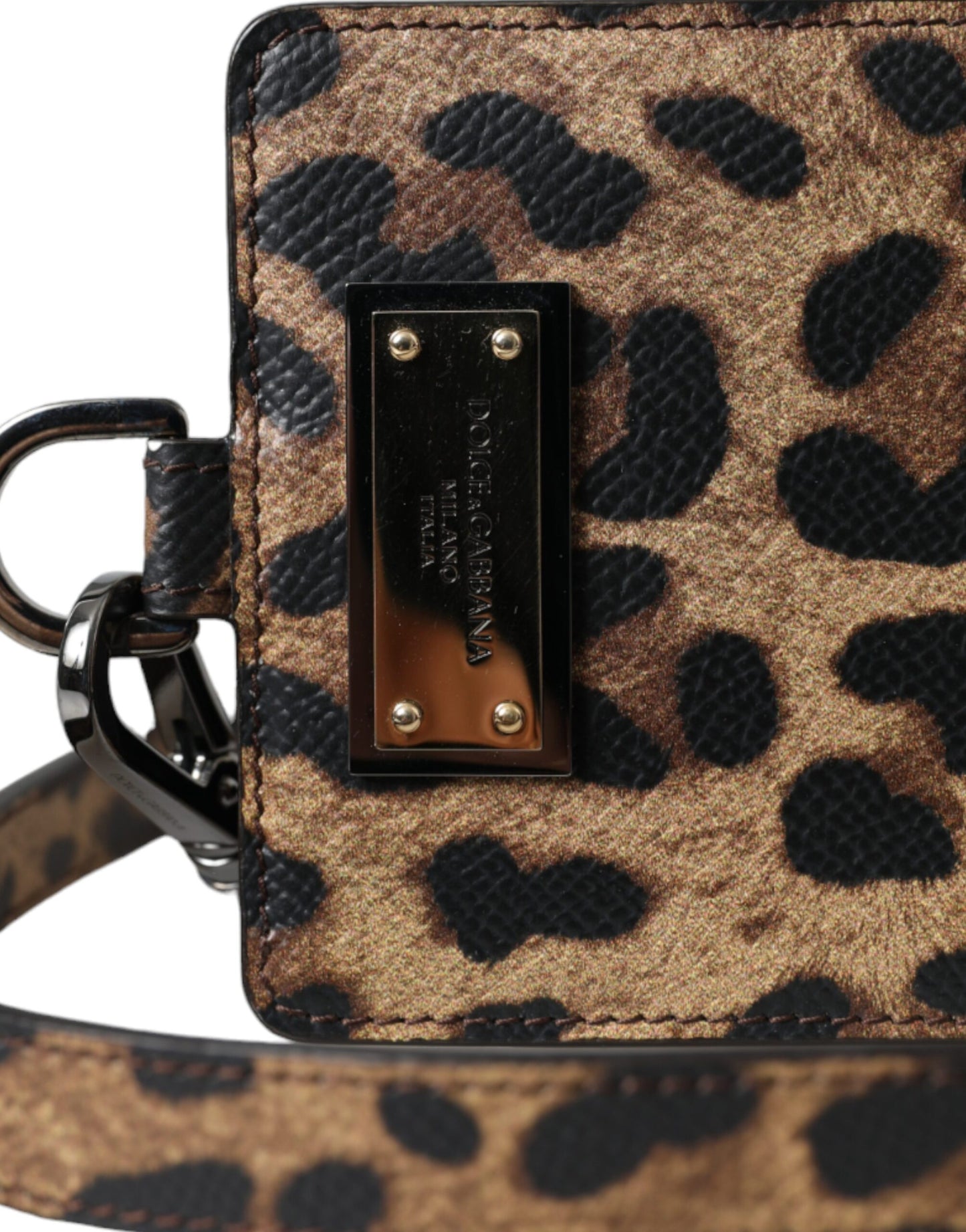 Dolce & Gabbana Braunes Leder Leopardendruck Logo Plaque Karteninhaber Brieftasche