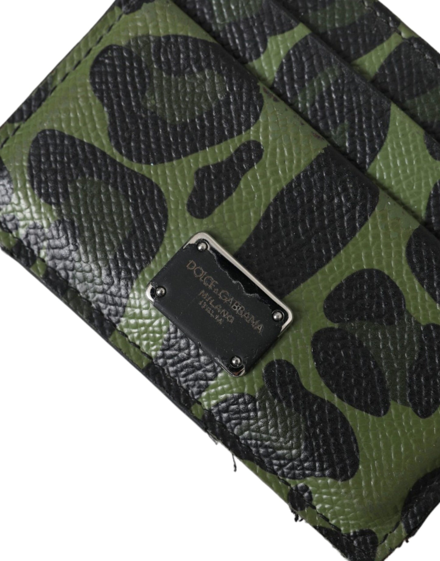 Dolce & Gabbana Grün Schwarz Leopard Logo Plaque Kartenhalter Brieftasche