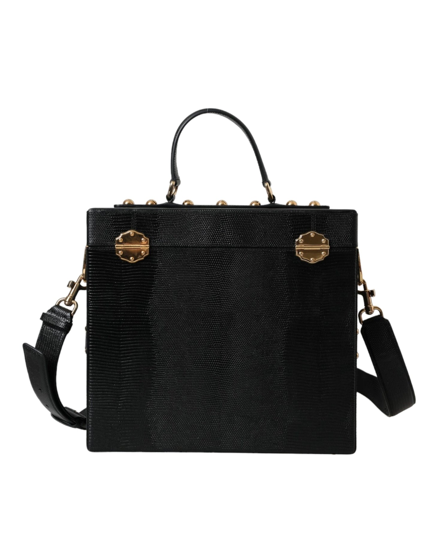 Dolce &amp; Gabbana Black calfskin double box bag with lizard embossing