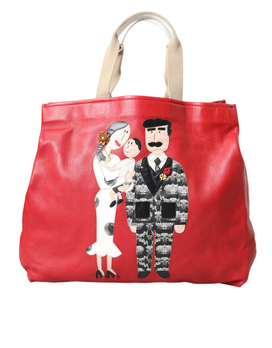 Dolce &amp; Gabbana Red Leather #DGFamily Patch Tote Bag