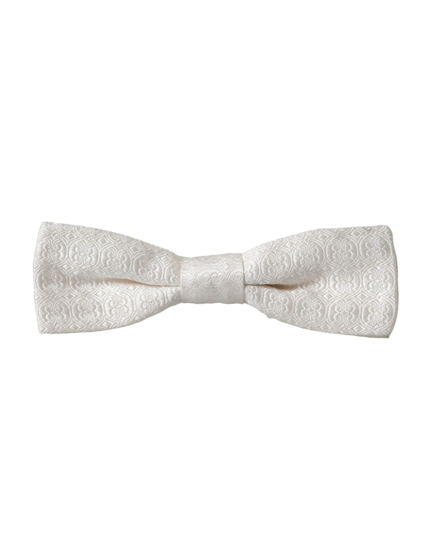 Dolce &amp; Gabbana White Silk Patterned Adjustable Neck Men Papillon Bow Tie