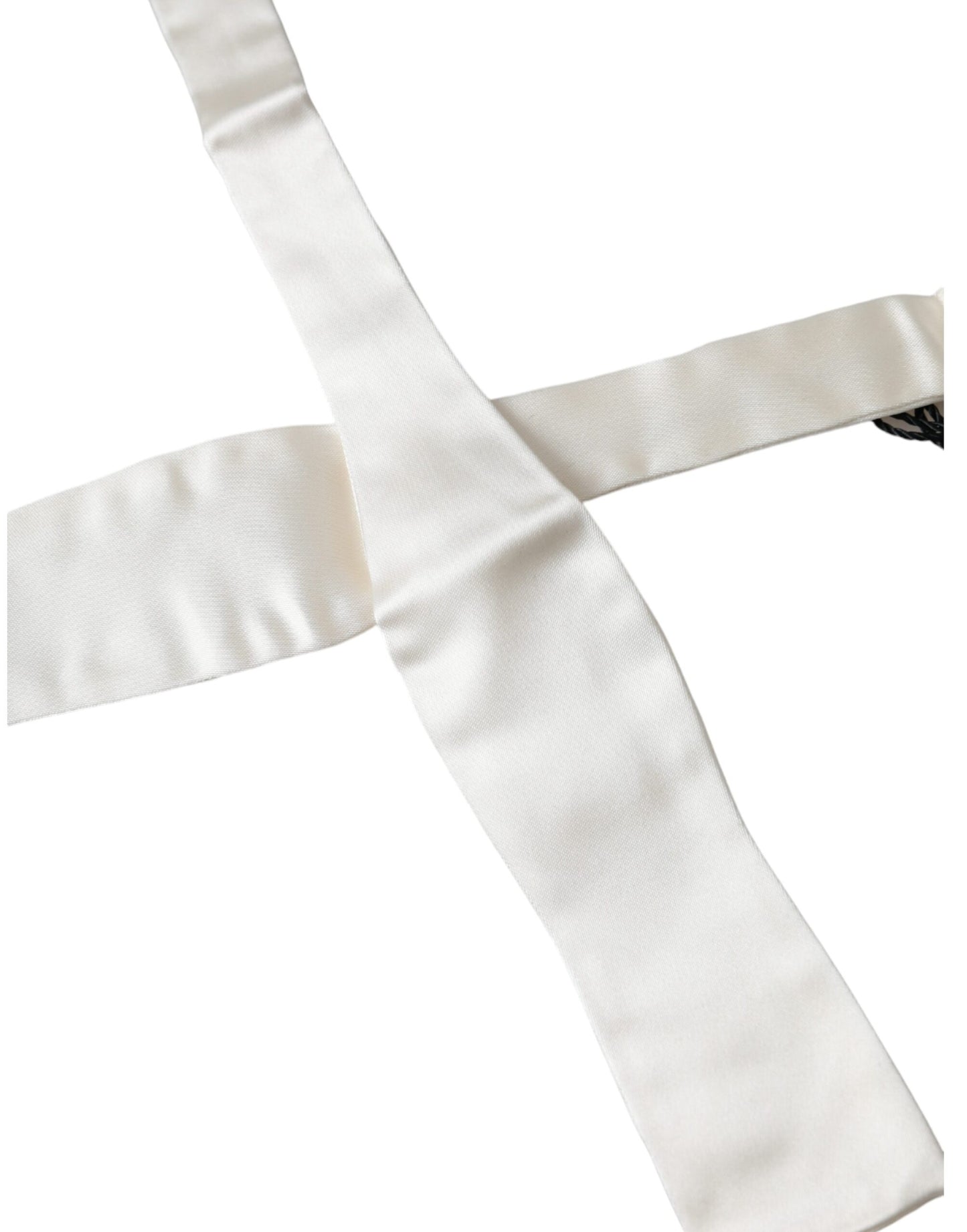 Dolce &amp; Gabbana White Silk Slim Skinny Tie Men Bow Tie