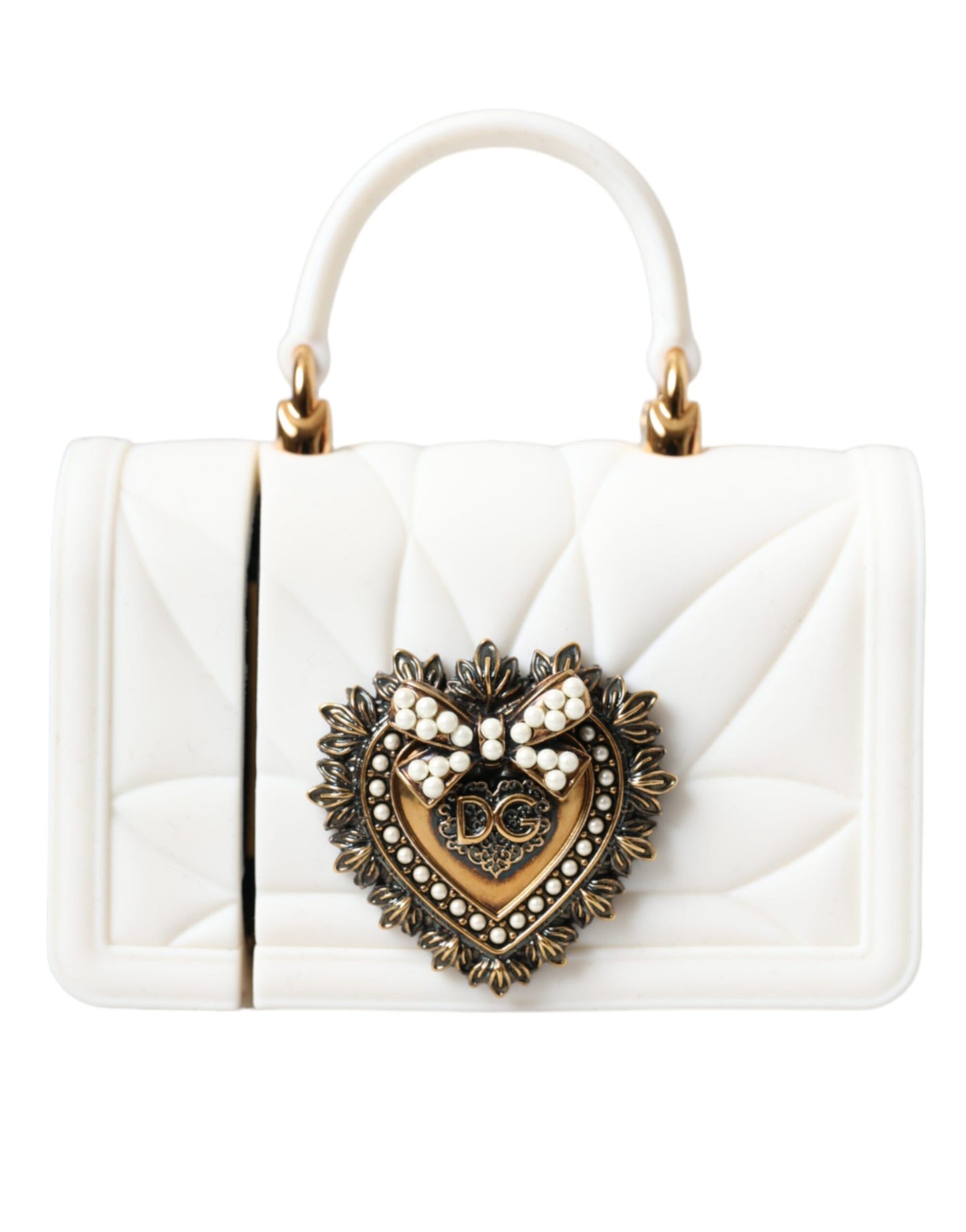 Dolce &amp; Gabbana White Silicone Devotion Heart Cover Hand Bag Airpod Case