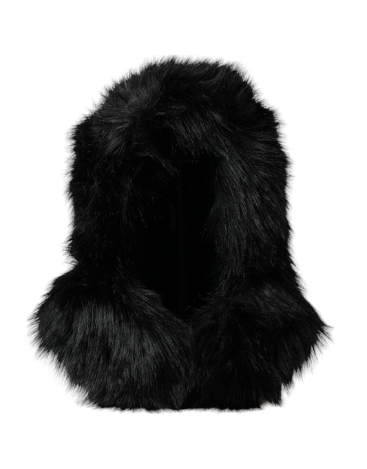 Dolce &amp; Gabbana Black Faux Fur Full Head Wrap Hat