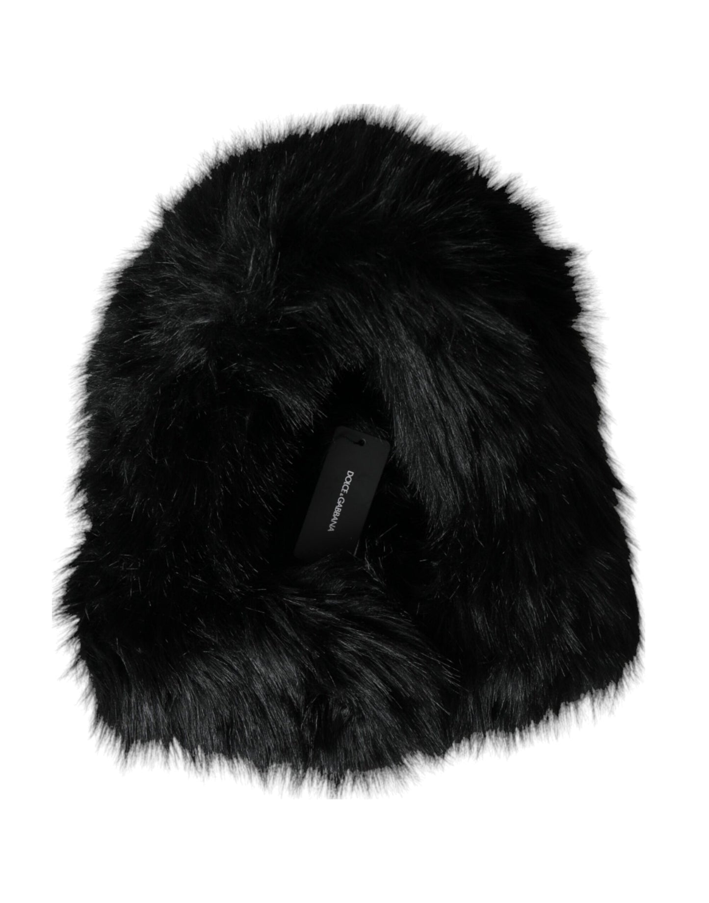 Dolce &amp; Gabbana Black Faux Fur Full Head Wrap Hat