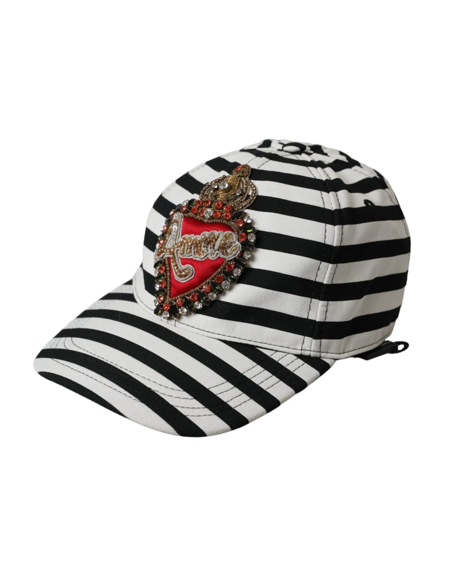 Dolce &amp; Gabbana Black White Stripe Amore Heart Applique Baseball Cap