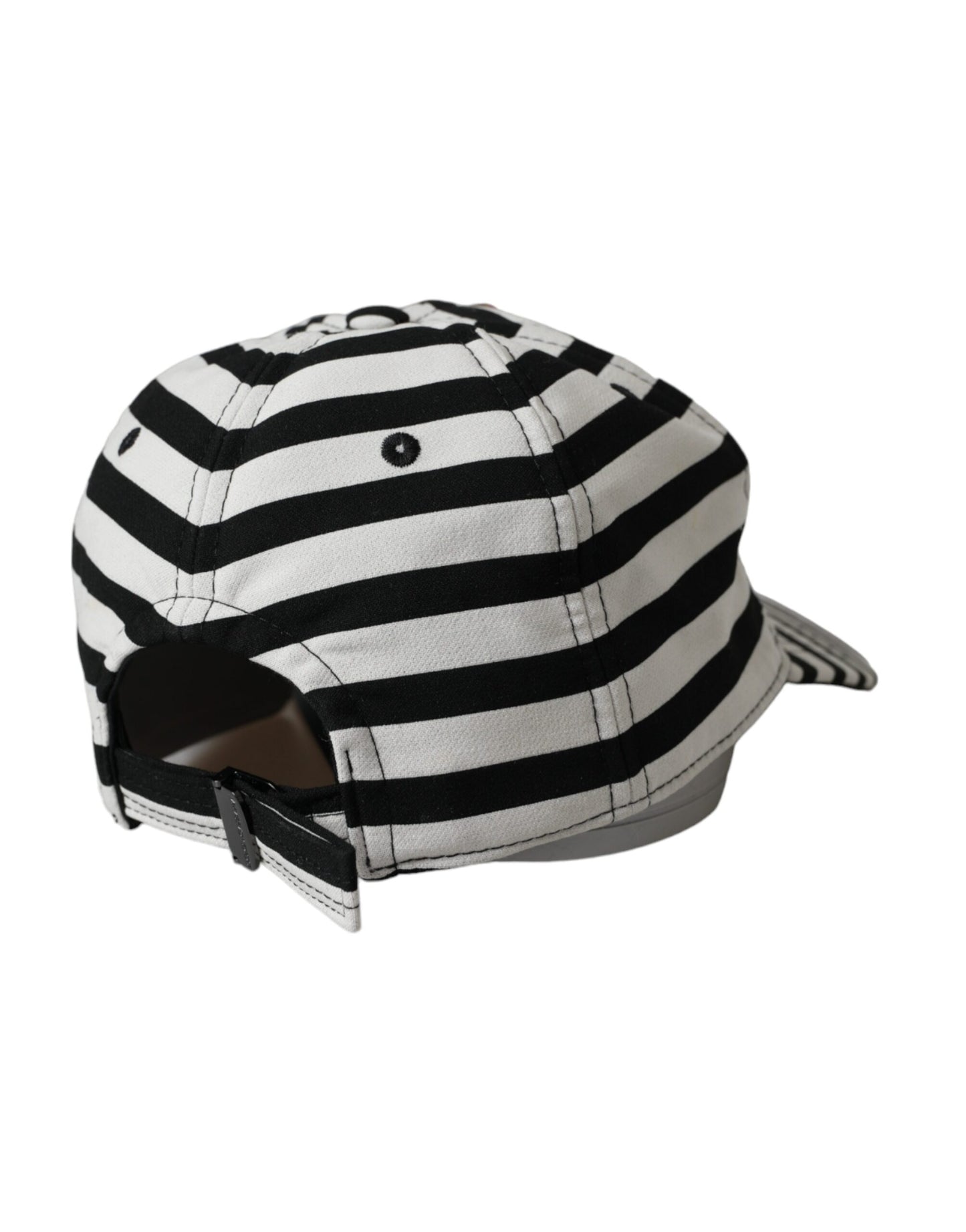 Dolce &amp; Gabbana Black White Stripe Amore Heart Applique Baseball Cap