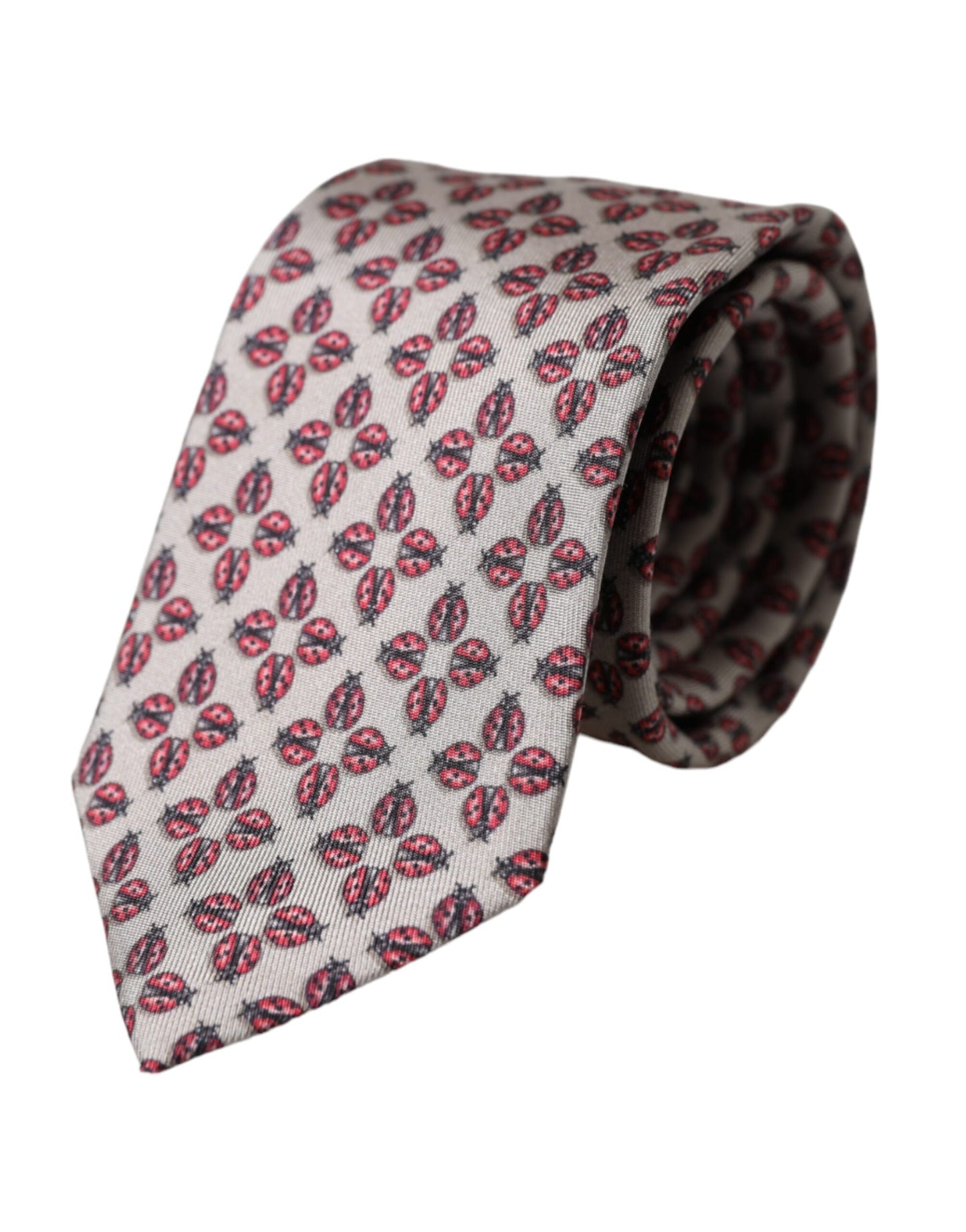 Dolce &amp; Gabbana Beige Ladybug Print Silk Adjustable Men's Tie