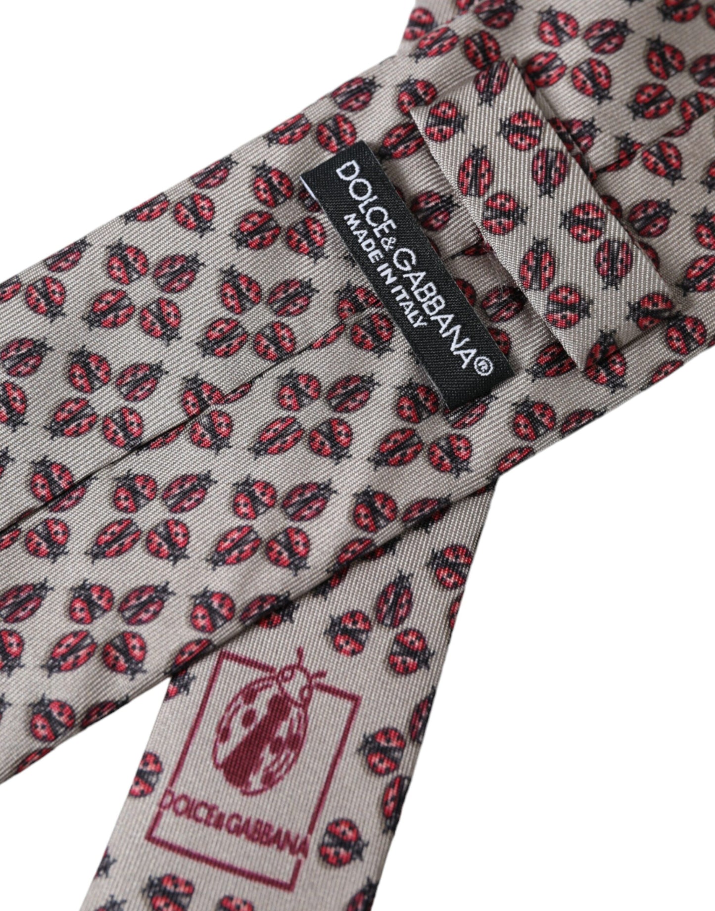 Dolce &amp; Gabbana Beige Ladybug Print Silk Adjustable Men's Tie