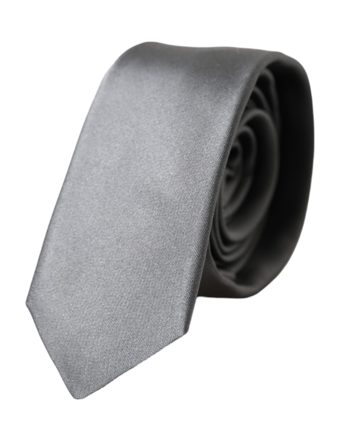 Dolce &amp; Gabbana Silver Solid Satin Silk Tie for Men, Adjustable