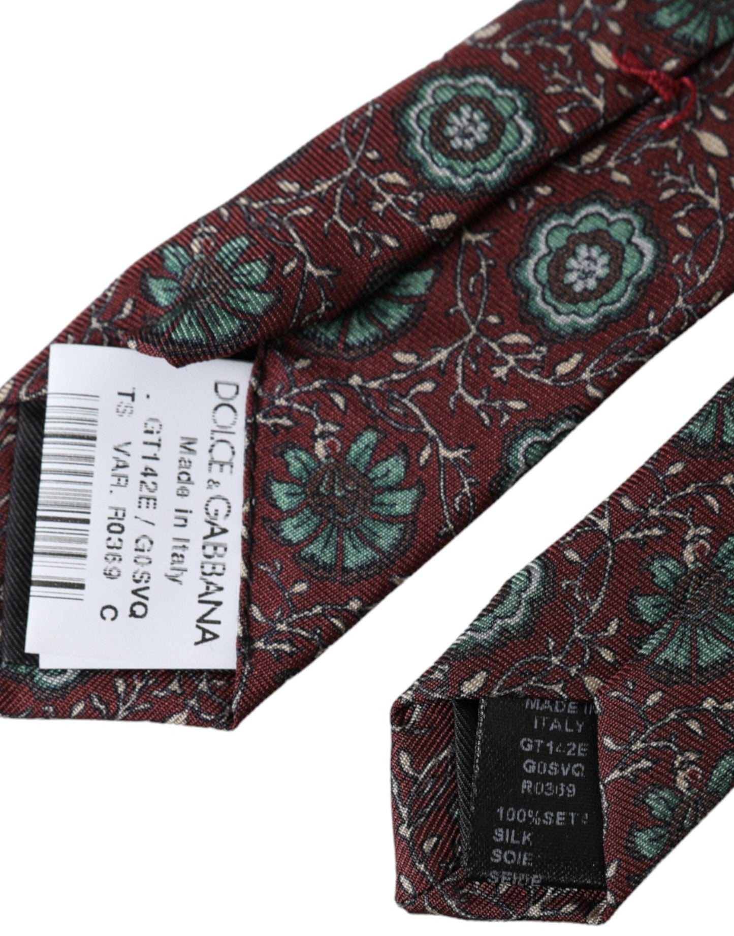 Dolce & Gabbana Maroon Floral 100% Seide Verstellbare Herrenkrawatte