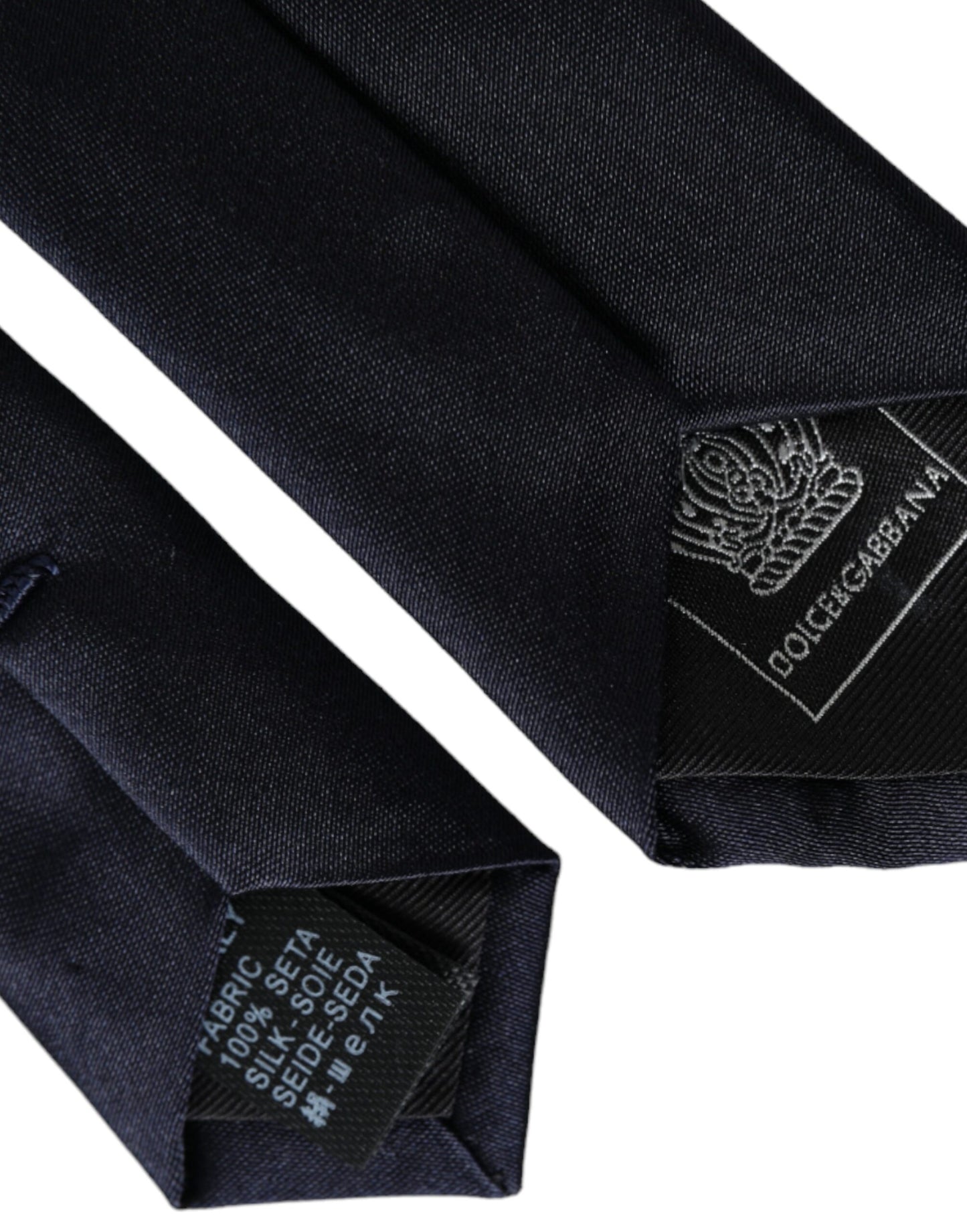 Dolce &amp; Gabbana Dark Blue Solid Silk Tie for Men, Adjustable