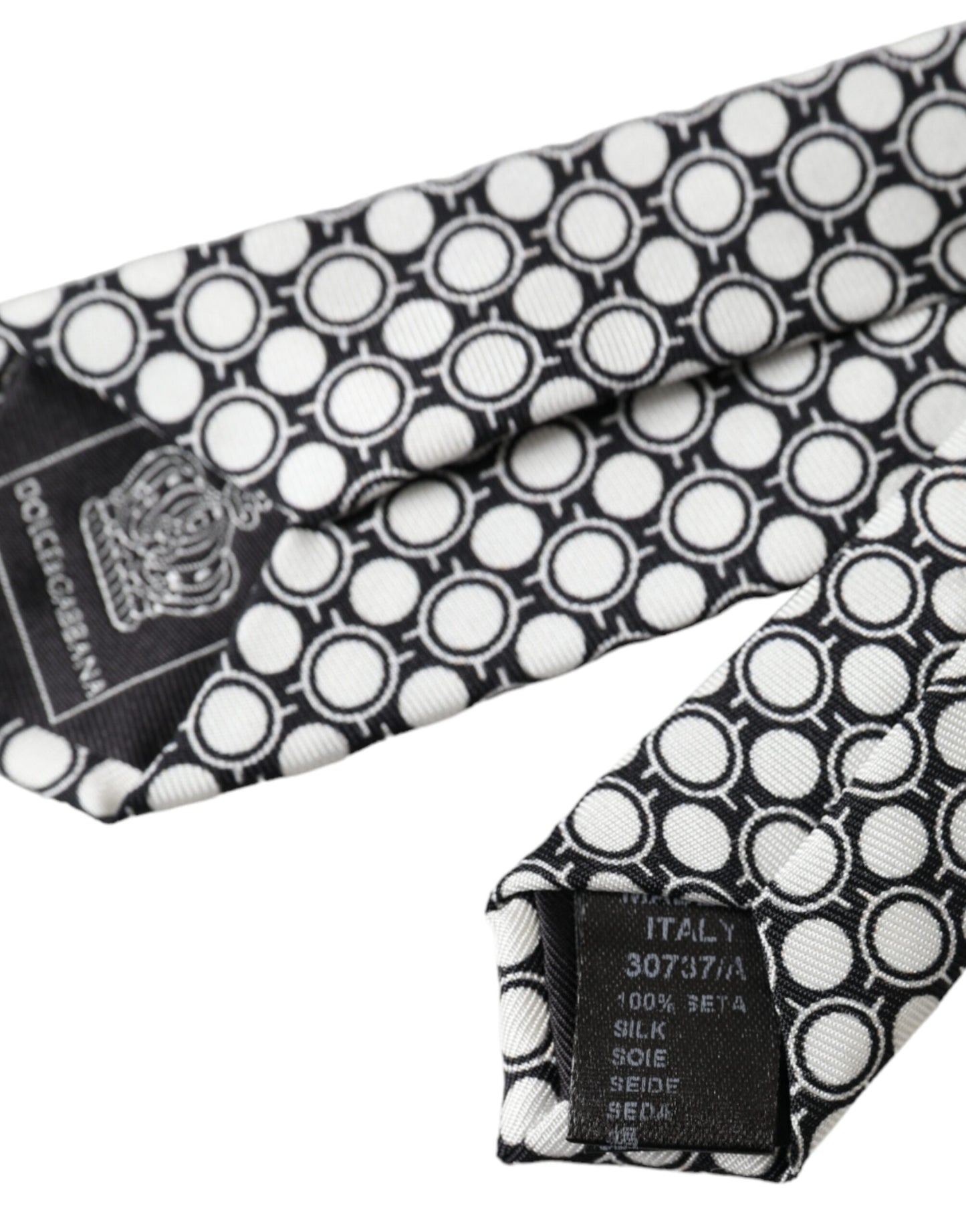 Dolce &amp; Gabbana White Circles 100% Silk Adjustable Tie