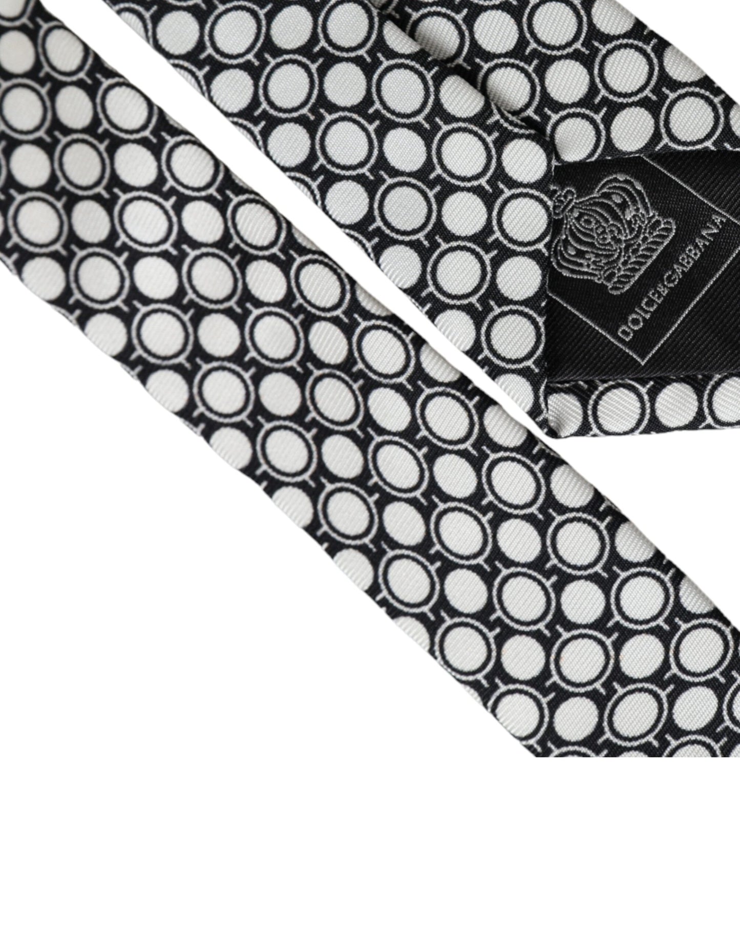 Dolce &amp; Gabbana White Circles 100% Silk Adjustable Tie