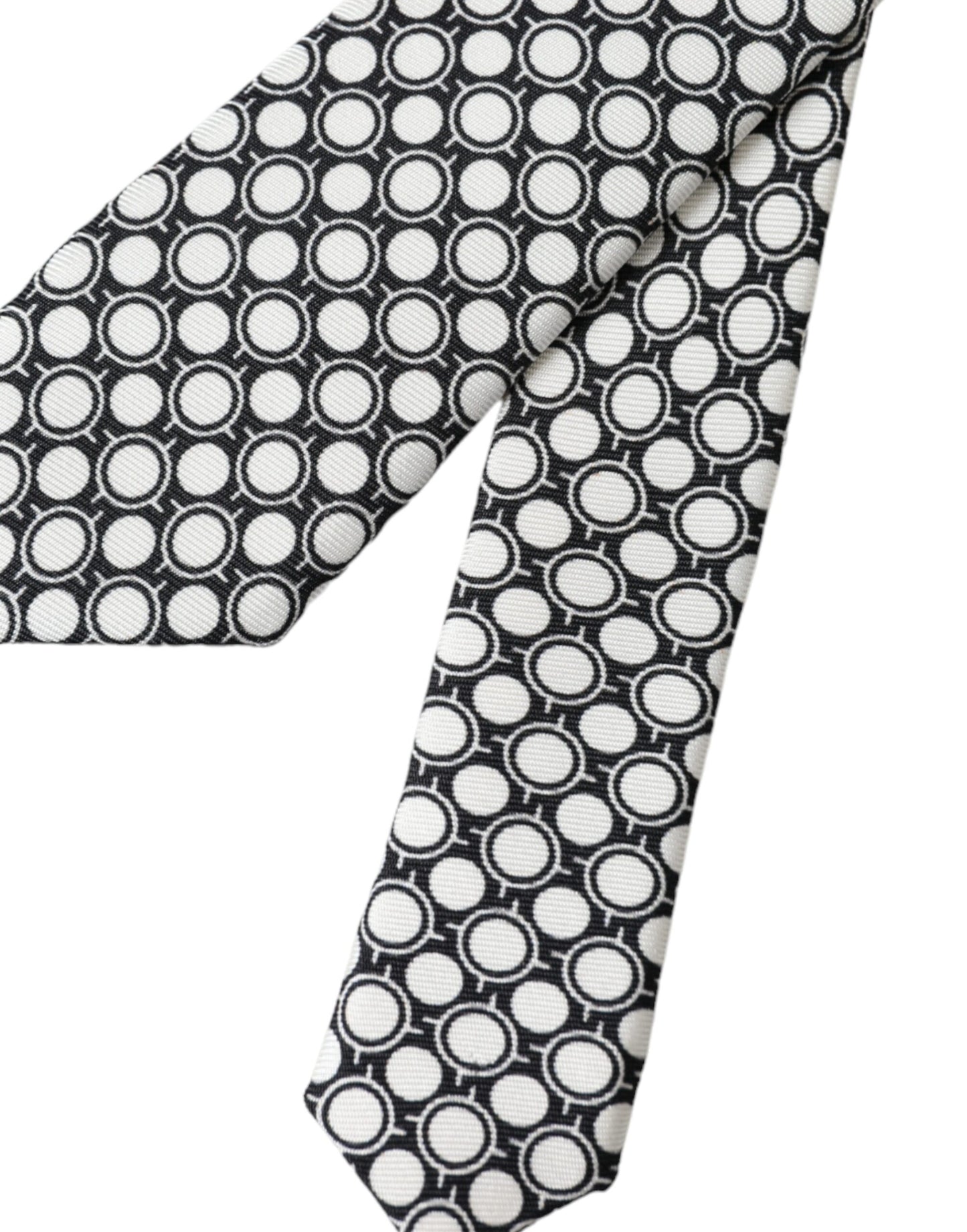 Dolce &amp; Gabbana White Circles 100% Silk Adjustable Tie