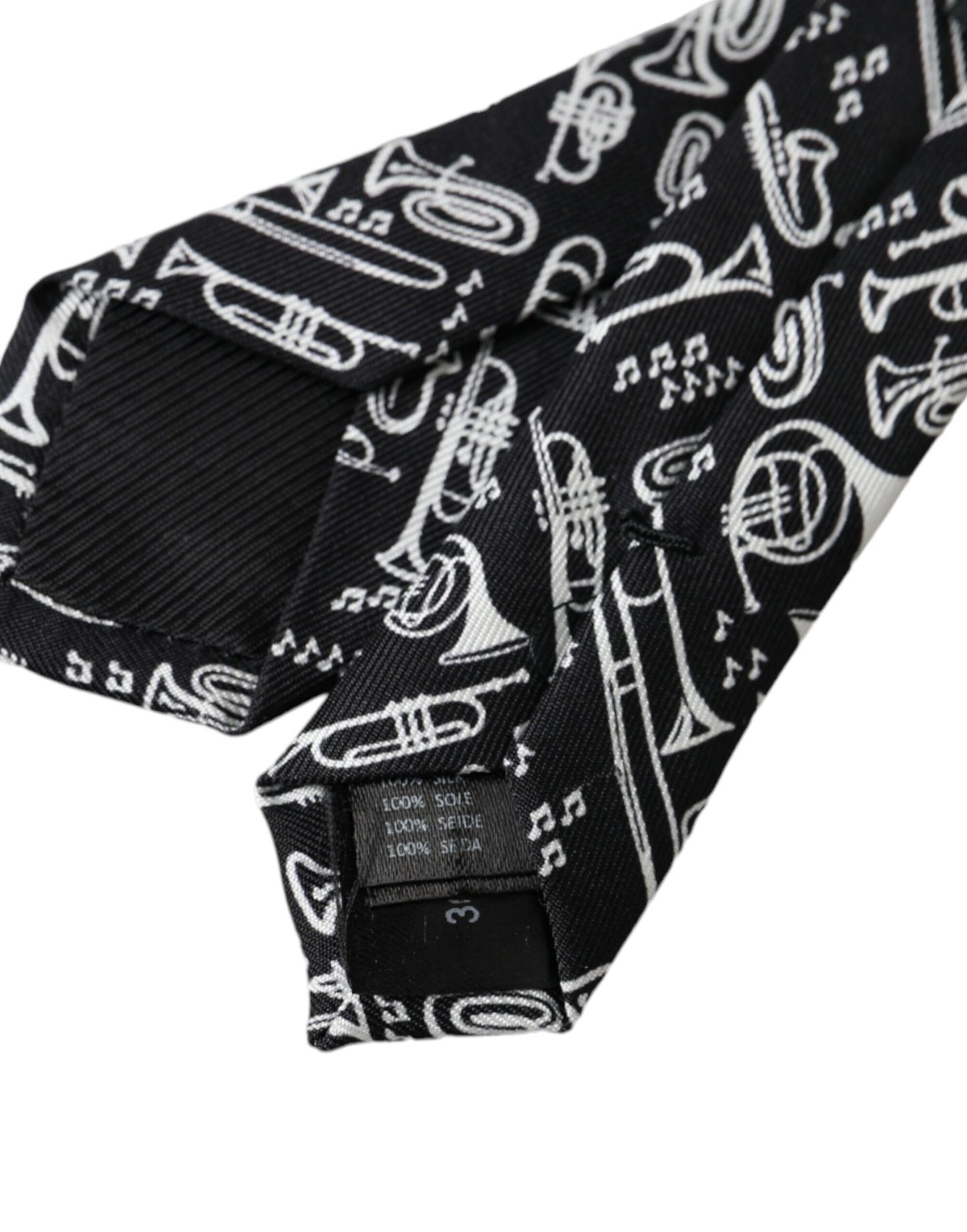 Dolce &amp; Gabbana Black silk tie with trumpet print, adjustable