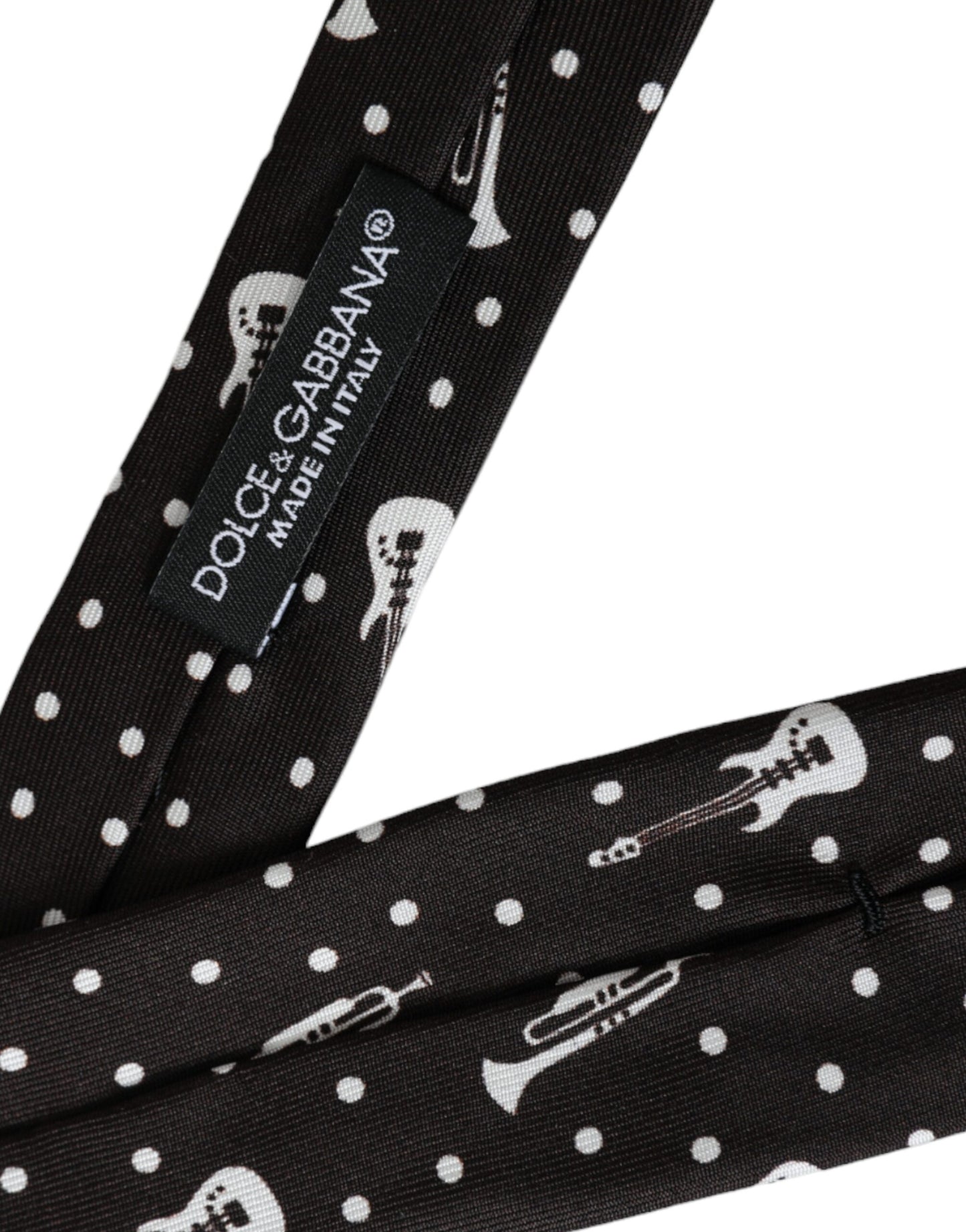 Dolce &amp; Gabbana Black silk tie with guitar motif, adjustable