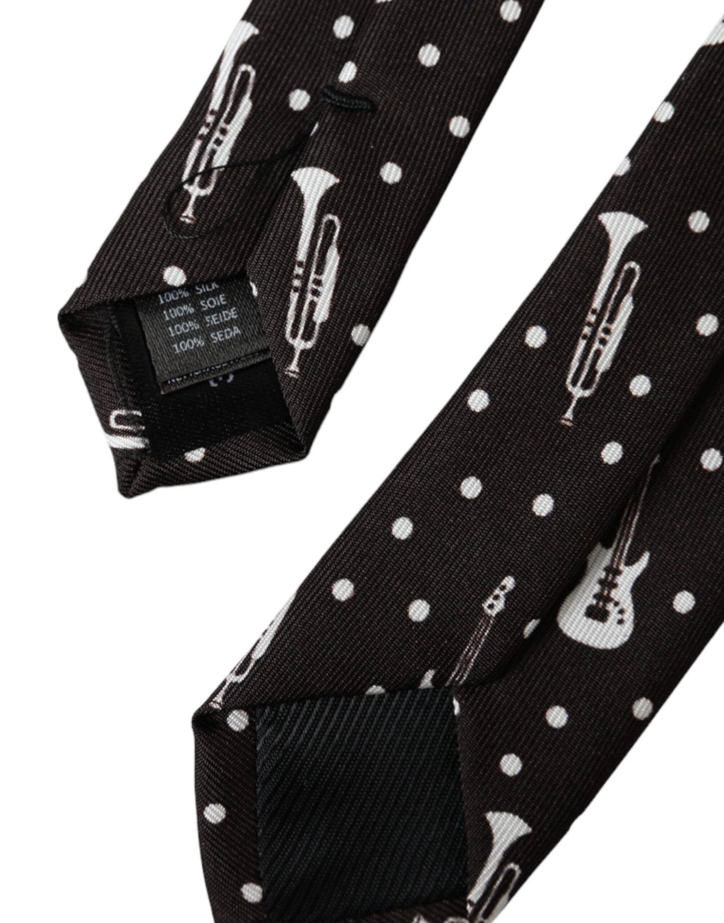 Dolce &amp; Gabbana Black silk tie with guitar motif, adjustable