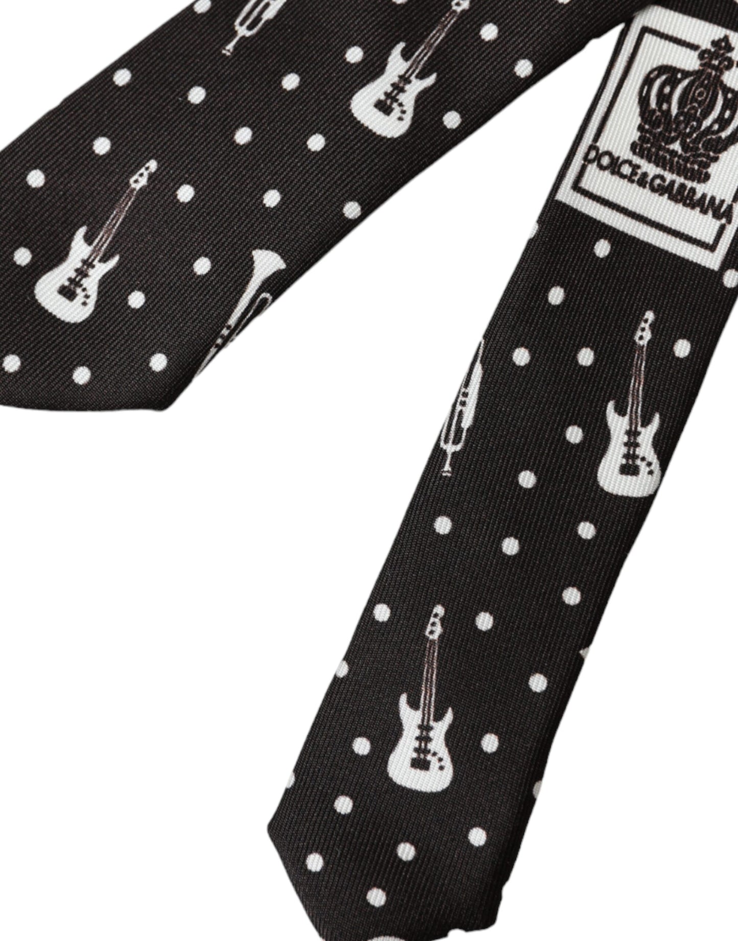 Dolce &amp; Gabbana Black silk tie with guitar motif, adjustable