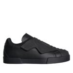 Dolce &amp; Gabbana Black Leather Slip On Low Top Sneakers Shoes