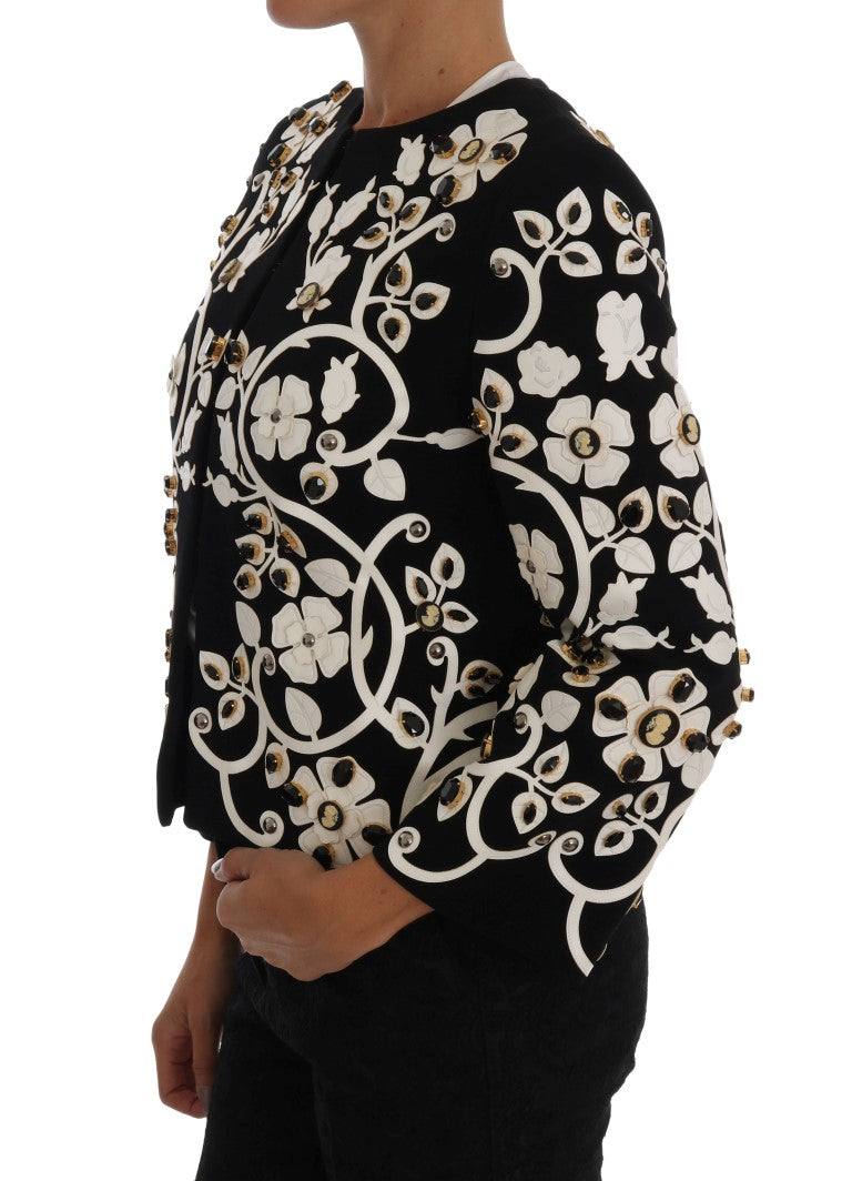 Dolce &amp; Gabbana wool coat jacket with floral embroidery and crystal