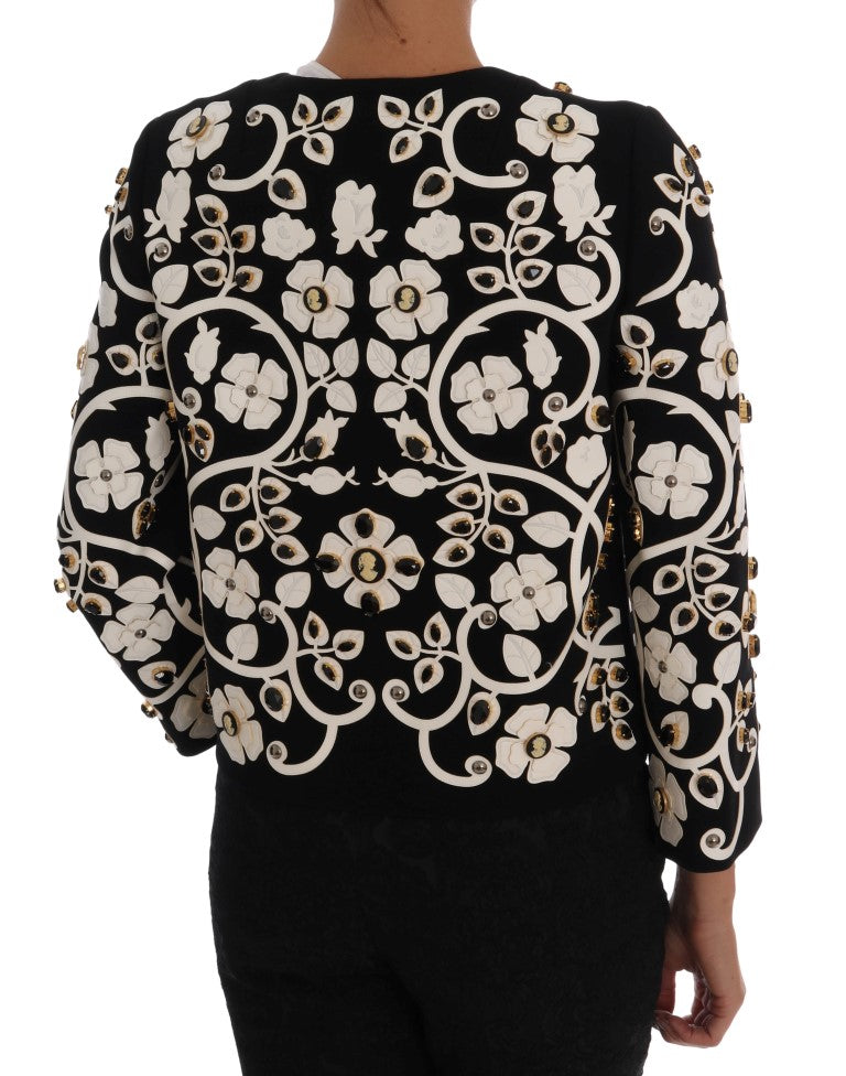 Dolce &amp; Gabbana wool coat jacket with floral embroidery and crystal