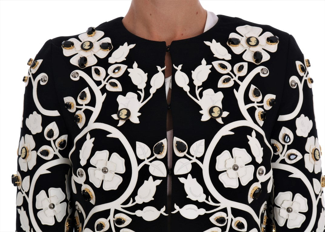 Dolce &amp; Gabbana wool coat jacket with floral embroidery and crystal