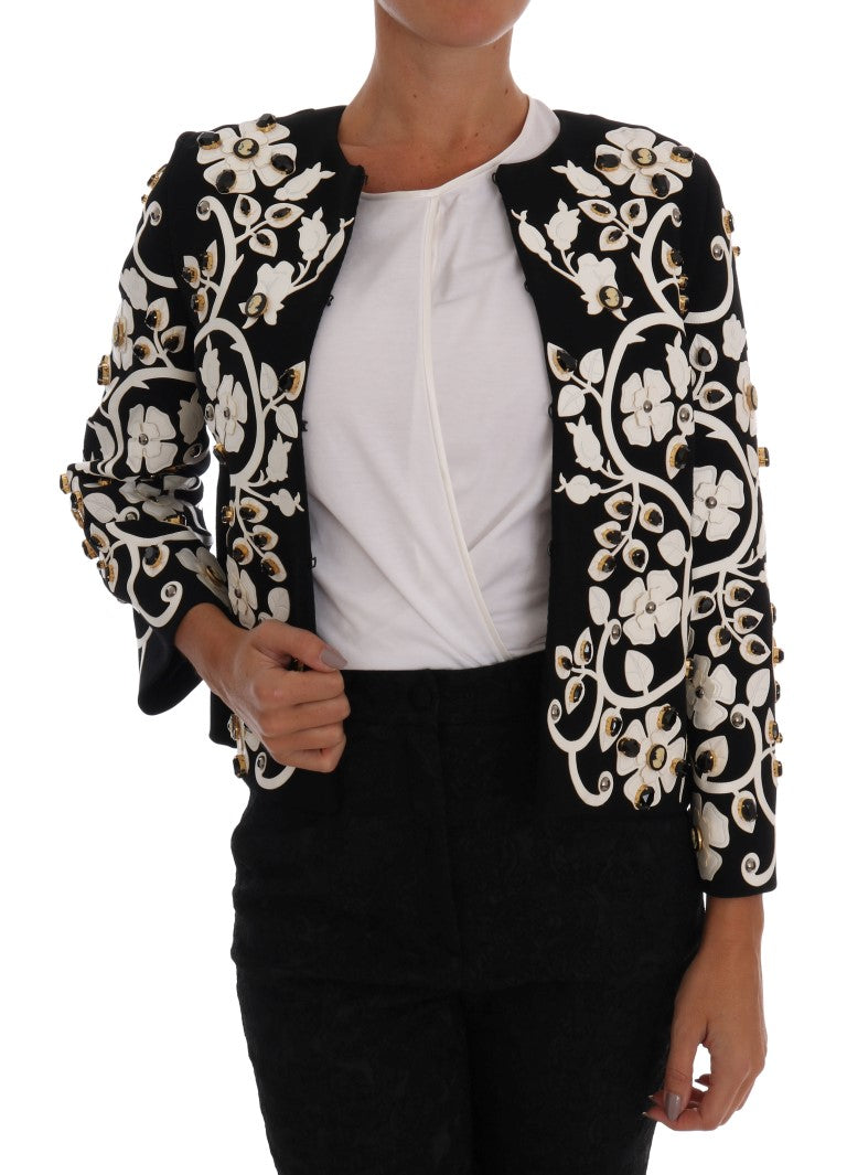 Dolce &amp; Gabbana wool coat jacket with floral embroidery and crystal