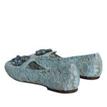 Dolce &amp; Gabbana Blue Lace Crystal Ballet Flats Loafers Shoes