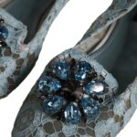 Dolce &amp; Gabbana Blue Lace Crystal Ballet Flats Loafers Shoes