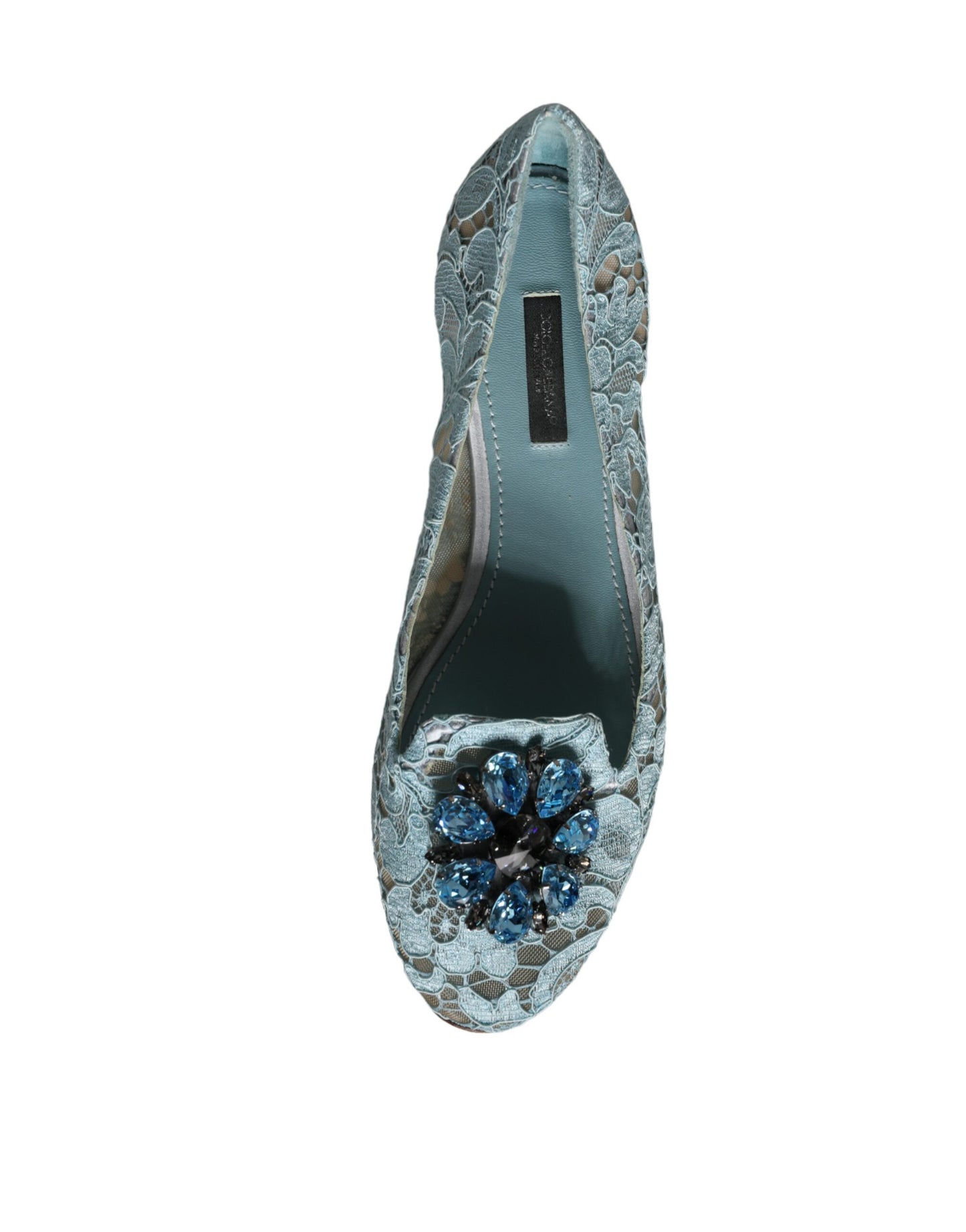 Dolce &amp; Gabbana Blue Lace Crystal Ballet Flats Loafers Shoes