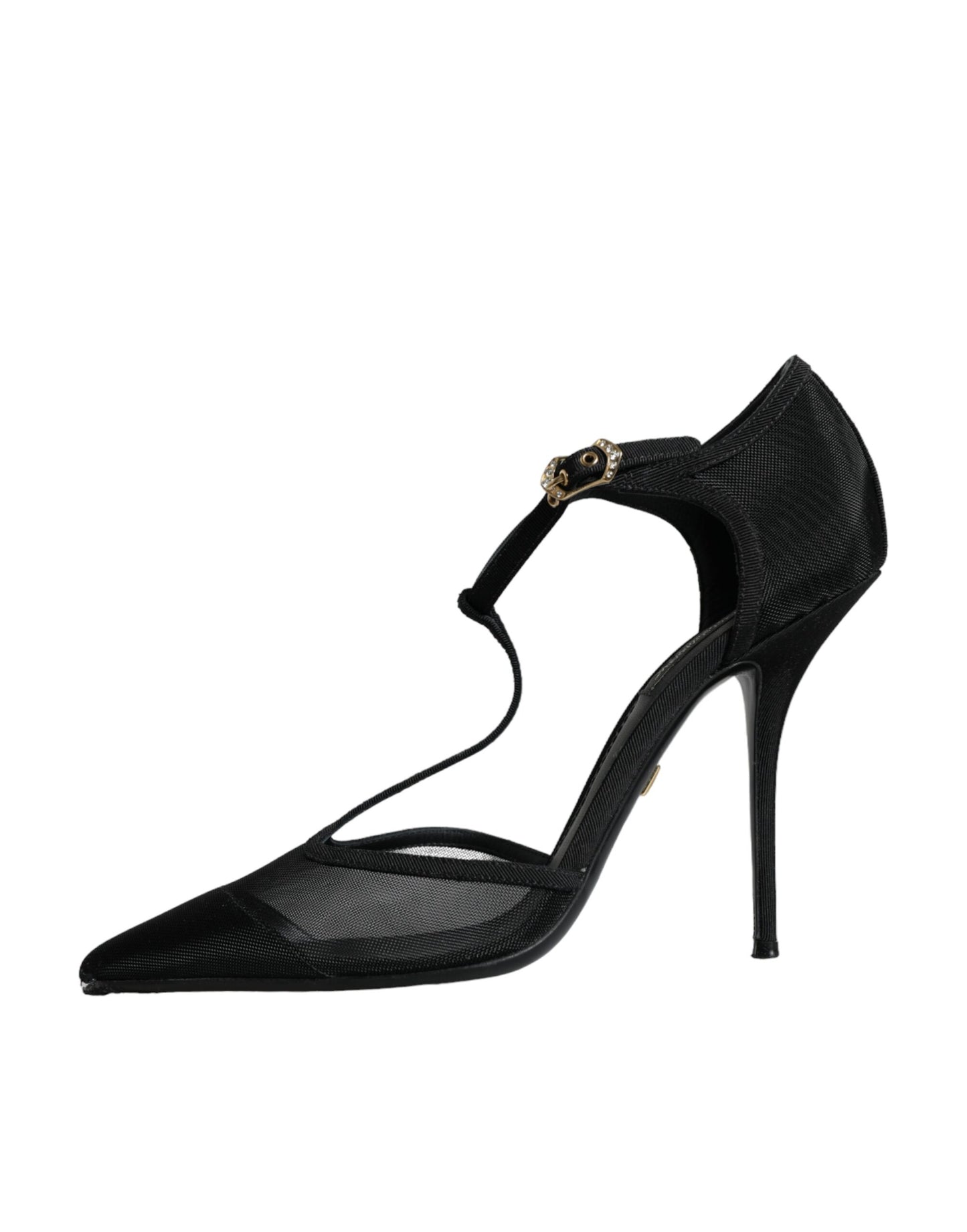 Dolce &amp; Gabbana Black Mesh T-strap Stiletto High Heels Shoes