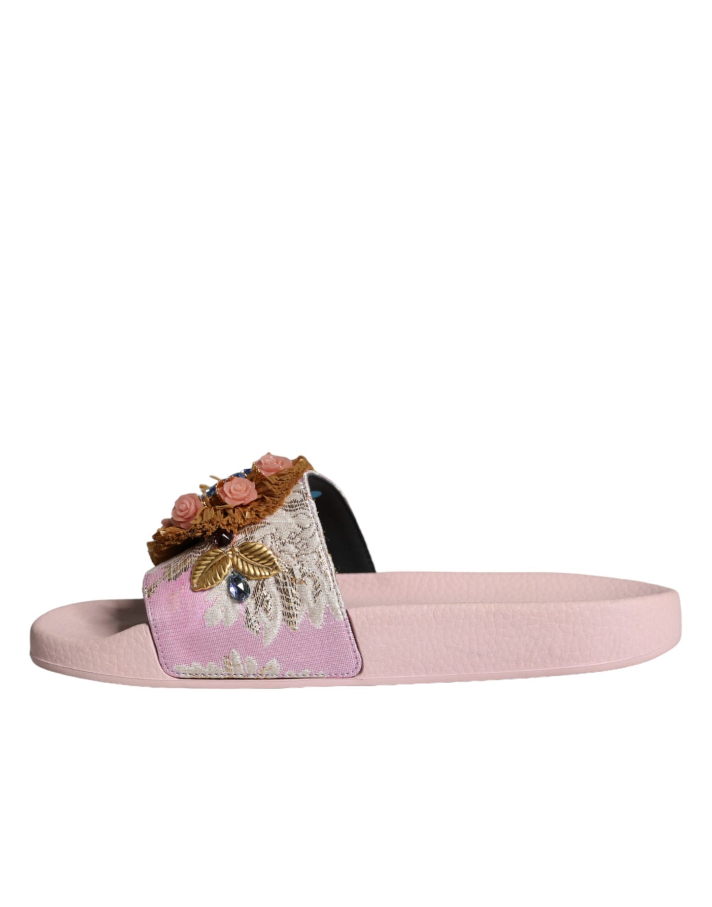 Dolce &amp; Gabbana Pink Brocade Crystal Sandals Mules Beachwear Shoes