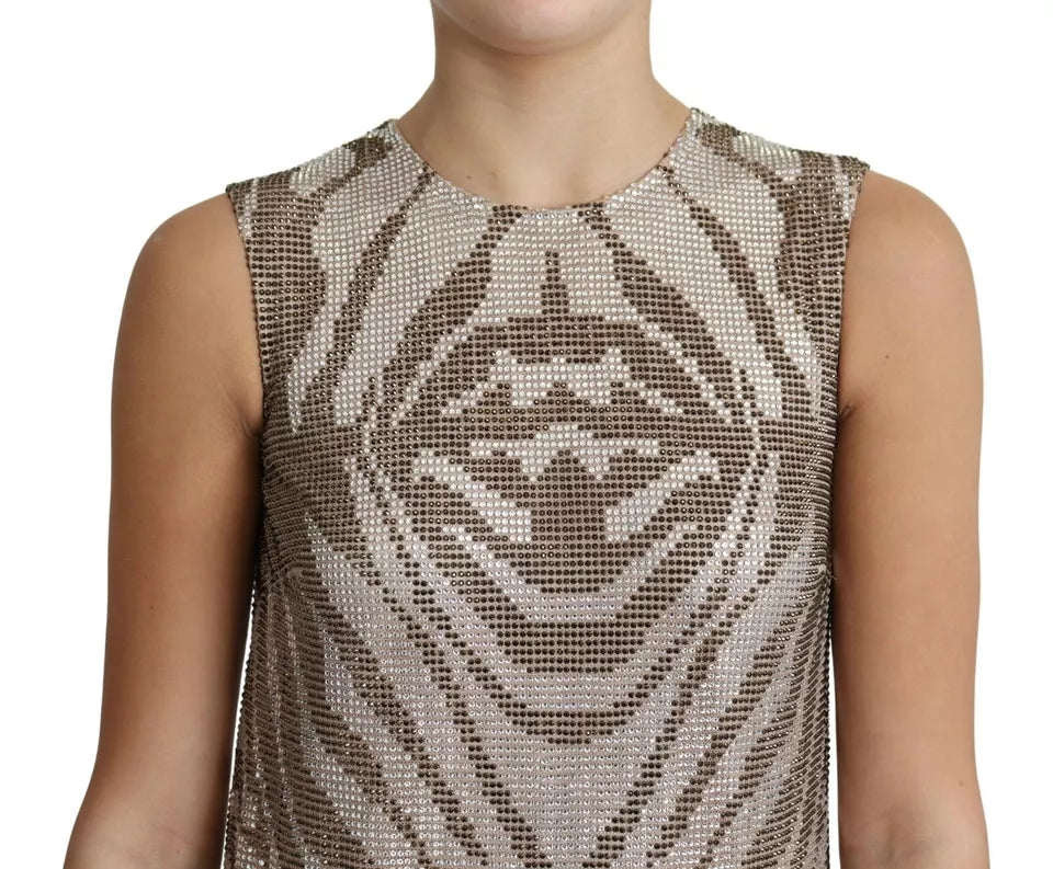 Dolce &amp; Gabbana Brown Crystal Shift Mini Zebra Silver Dress