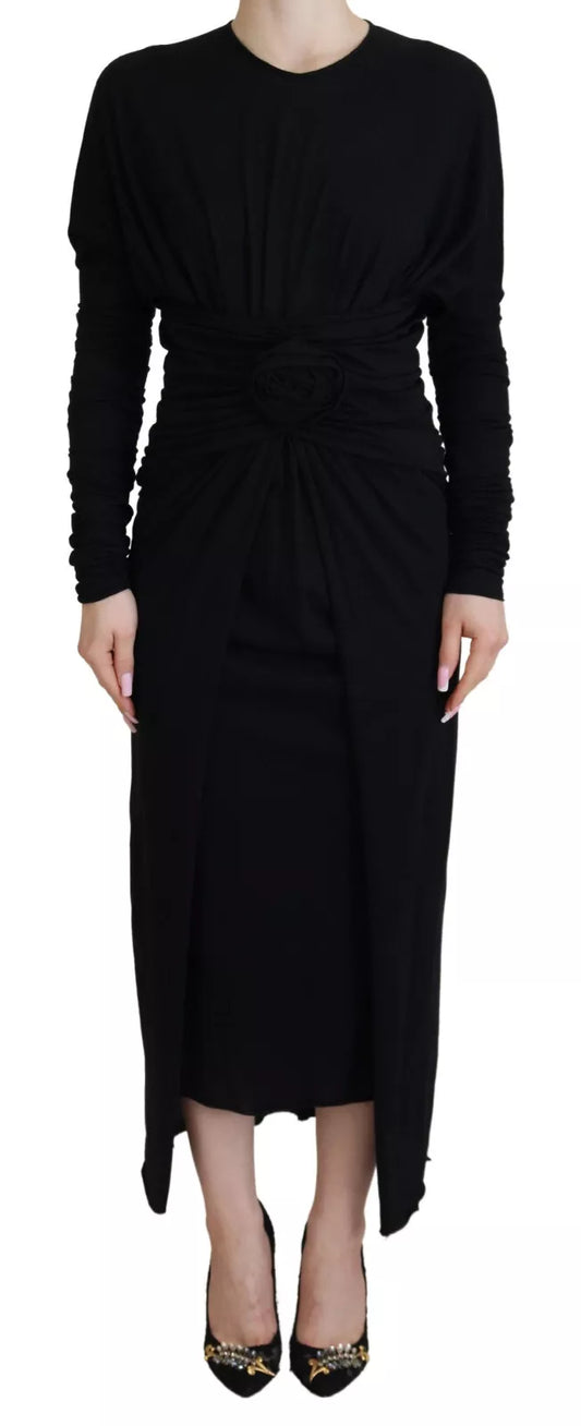 Dolce &amp; Gabbana Black Sheath Dress Midi Dress Wool Wrap Dress