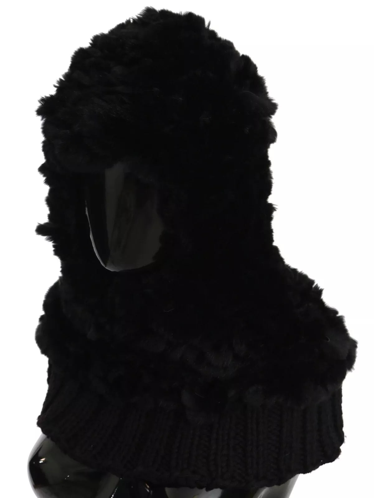 Dolce &amp; Gabbana Black Silver Fox Fur Cashmere Hooded Scarf