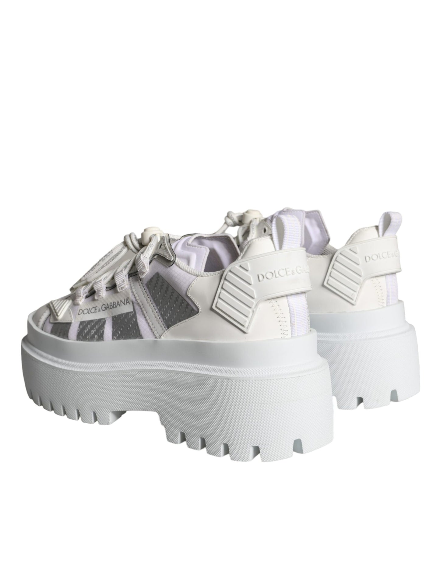 Dolce &amp; Gabbana White Silver Chunky Platform Sneakers Shoes