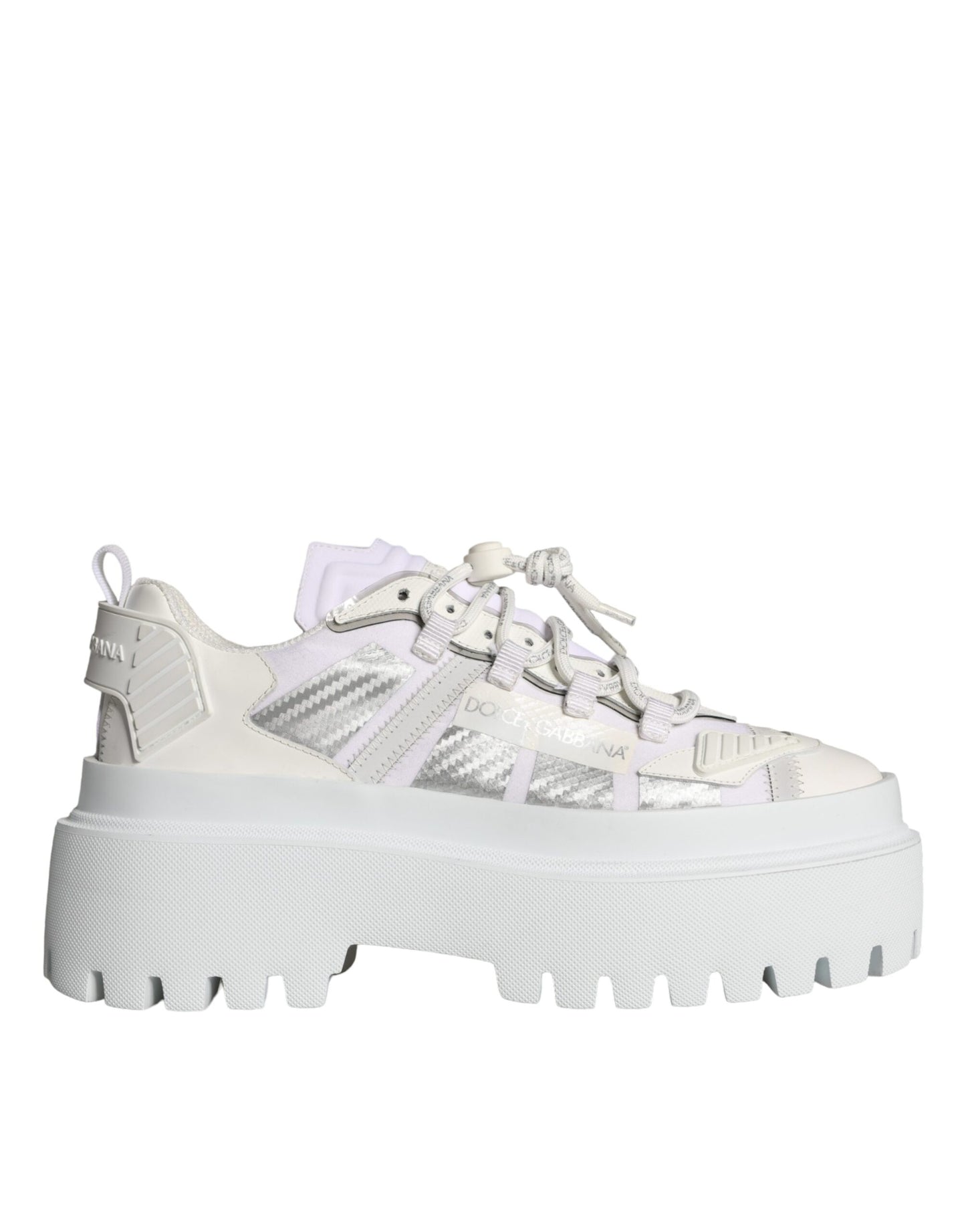 Dolce &amp; Gabbana White Silver Chunky Platform Sneakers Shoes