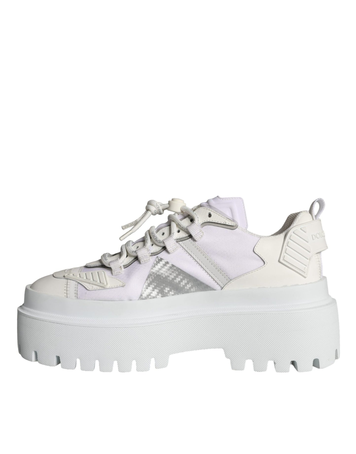 Dolce &amp; Gabbana White Silver Chunky Platform Sneakers Shoes