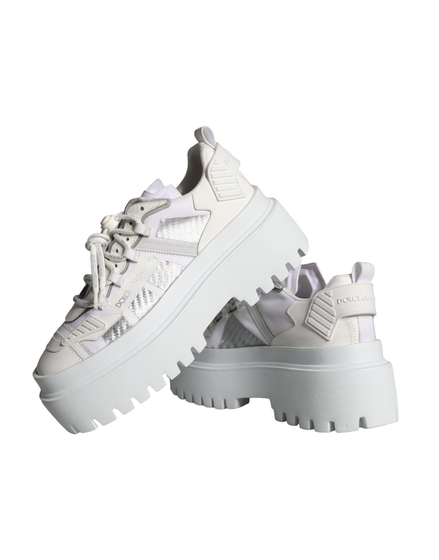 Dolce &amp; Gabbana White Silver Chunky Platform Sneakers Shoes