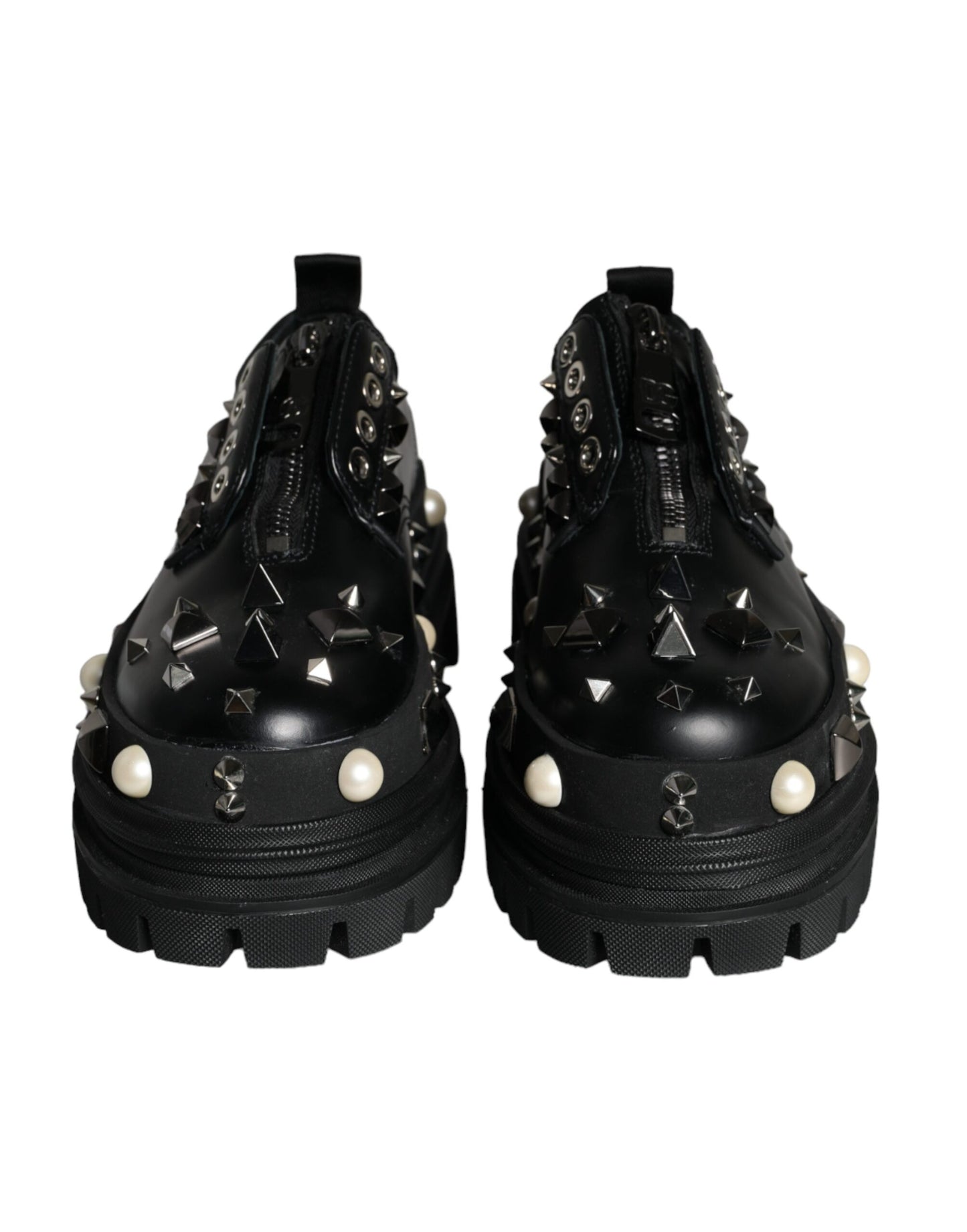 Dolce &amp; Gabbana Black Trekking Studded Derby Sneakers Shoes