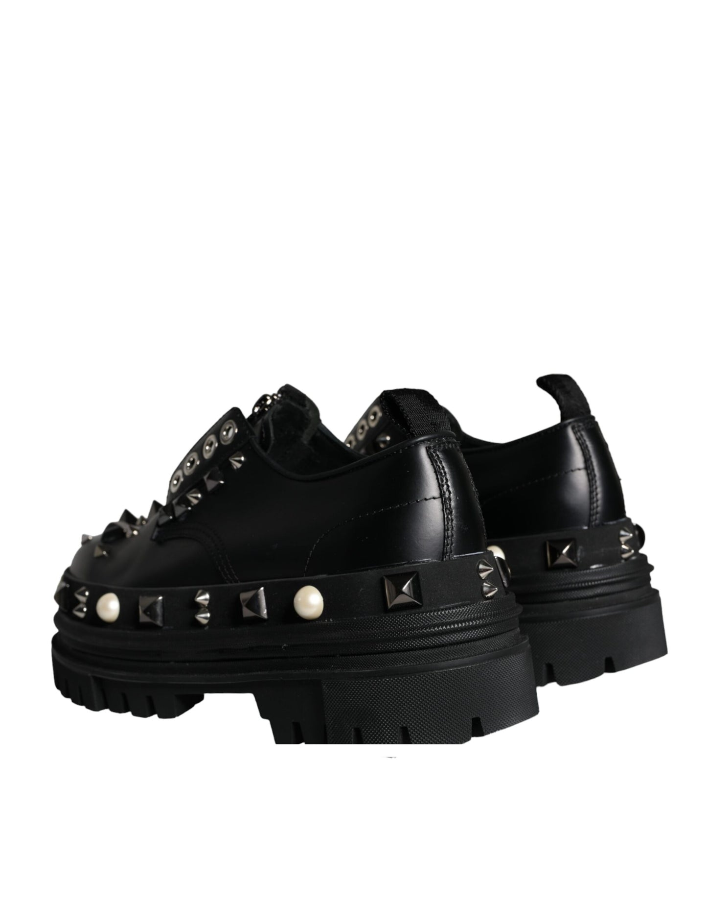 Dolce &amp; Gabbana Black Trekking Studded Derby Sneakers Shoes