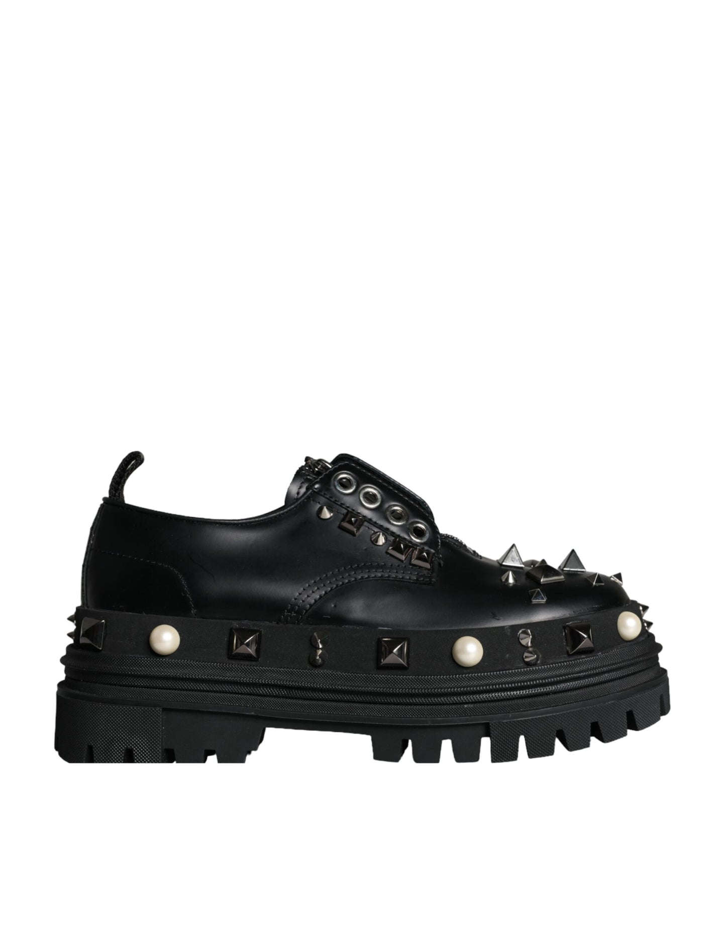 Dolce &amp; Gabbana Black Trekking Studded Derby Sneakers Shoes