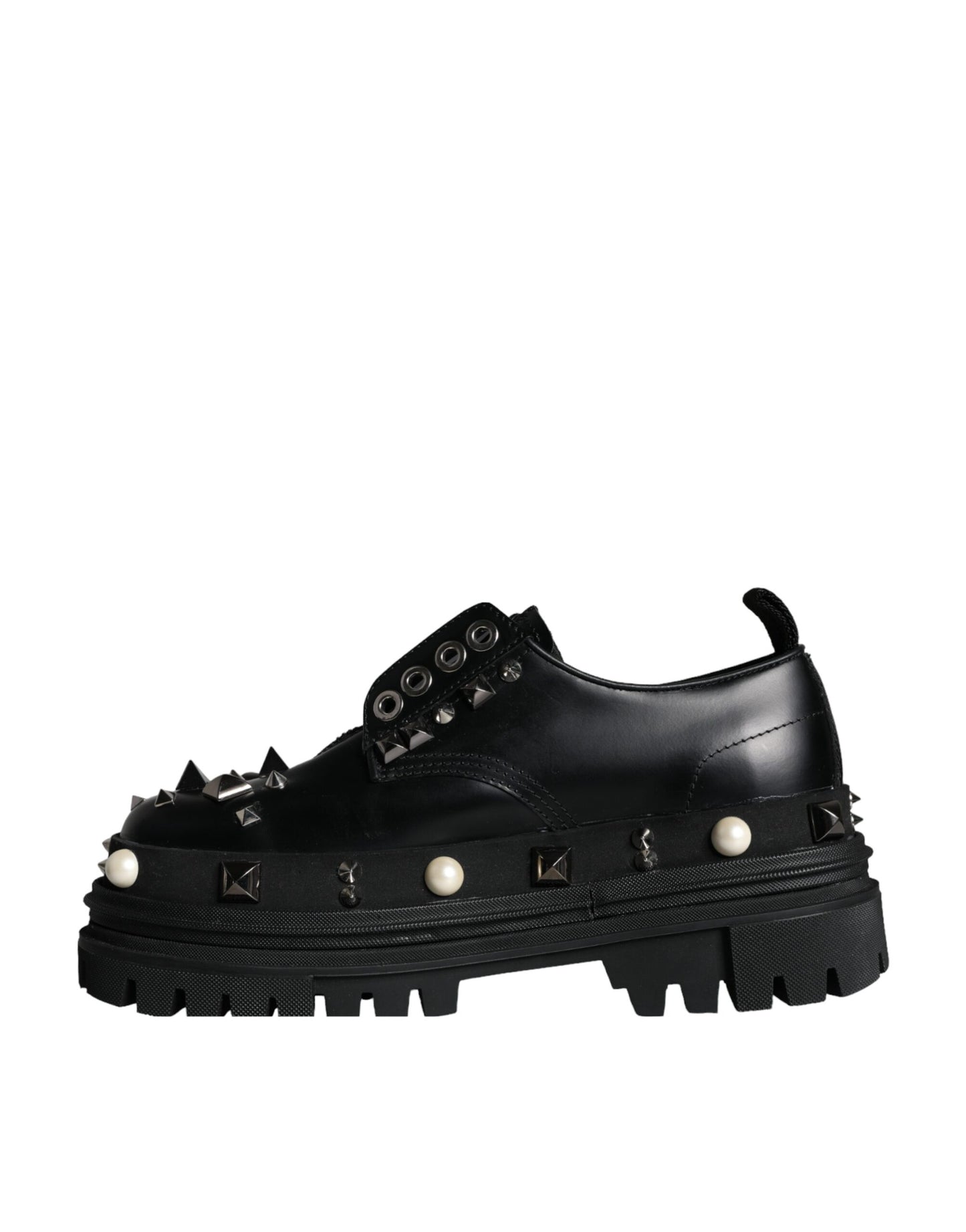 Dolce &amp; Gabbana Black Trekking Studded Derby Sneakers Shoes